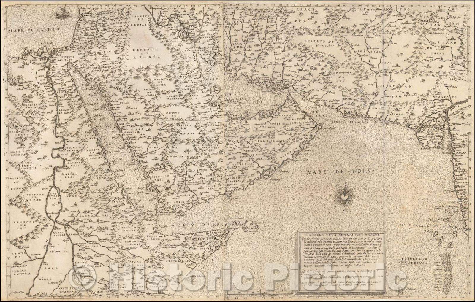 Historic Map - Il Disegno Della Seconda Parte Dell' Asia, 1561, Giacomo Gastaldi - Vintage Wall Art