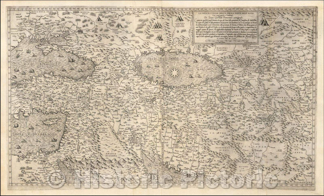 Historic Map - La Descrittione Della Prima Parte Dell' Asia Con i nomi antichi & moderni Di Jacopo Gastaldi Piemontese comografo, 1561, Giacomo Gastaldi - Vintage Wall Art