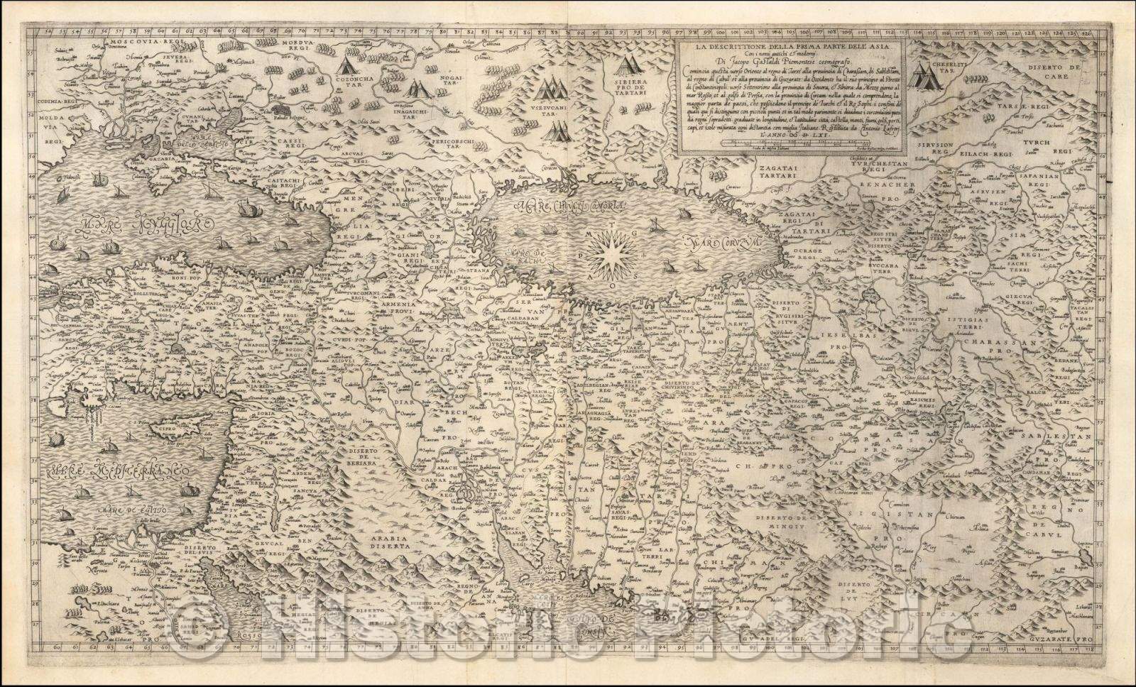 Historic Map - La Descrittione Della Prima Parte Dell' Asia Con i nomi antichi & moderni Di Jacopo Gastaldi Piemontese comografo, 1561, Giacomo Gastaldi - Vintage Wall Art