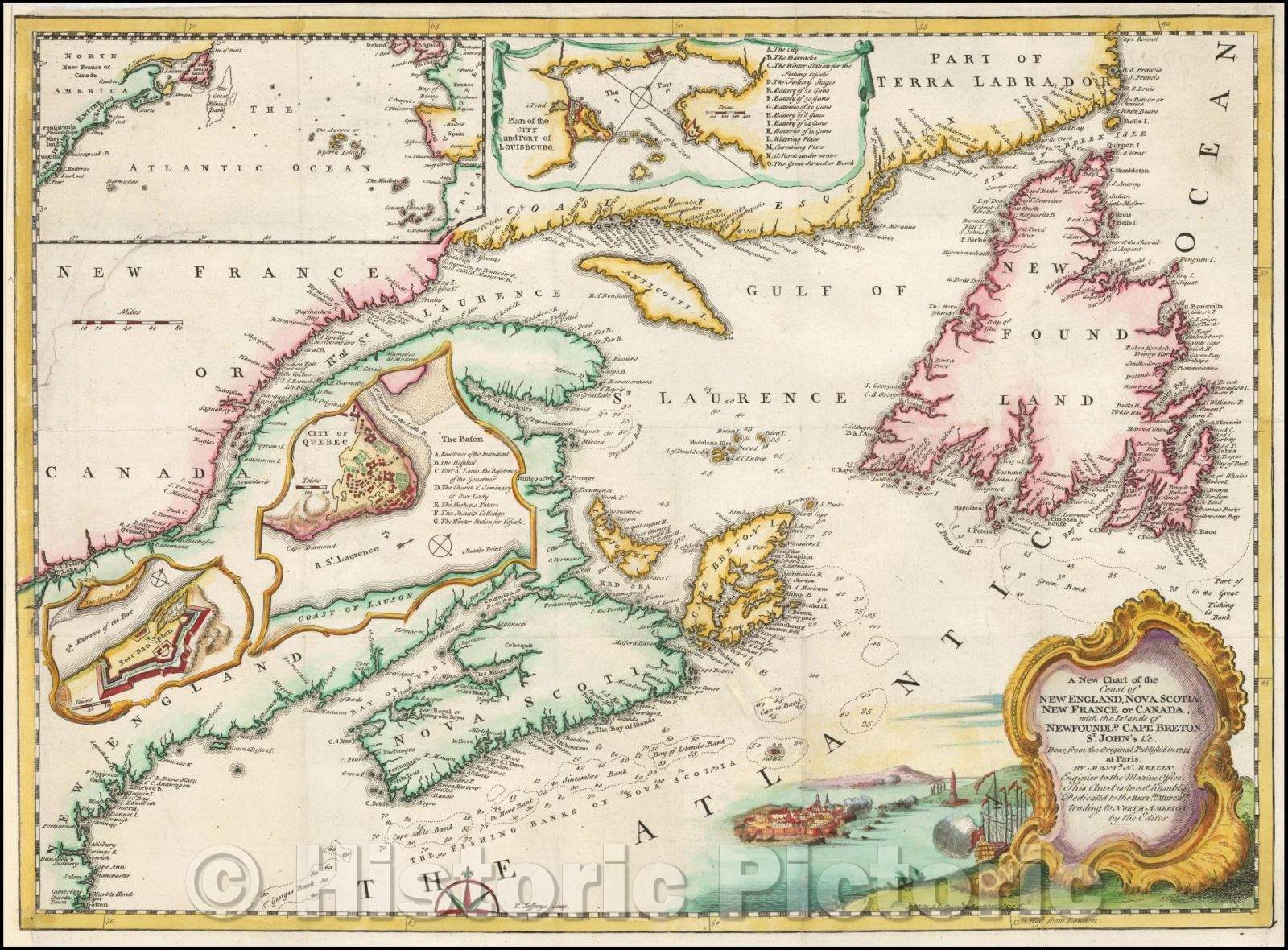 Historic Map - A New Chart of the Coast of New England, Nova Scotia, New France or Canada with the Islands of Newfoundland. Cape Breton St. John &c, 1746 - Vintage Wall Art