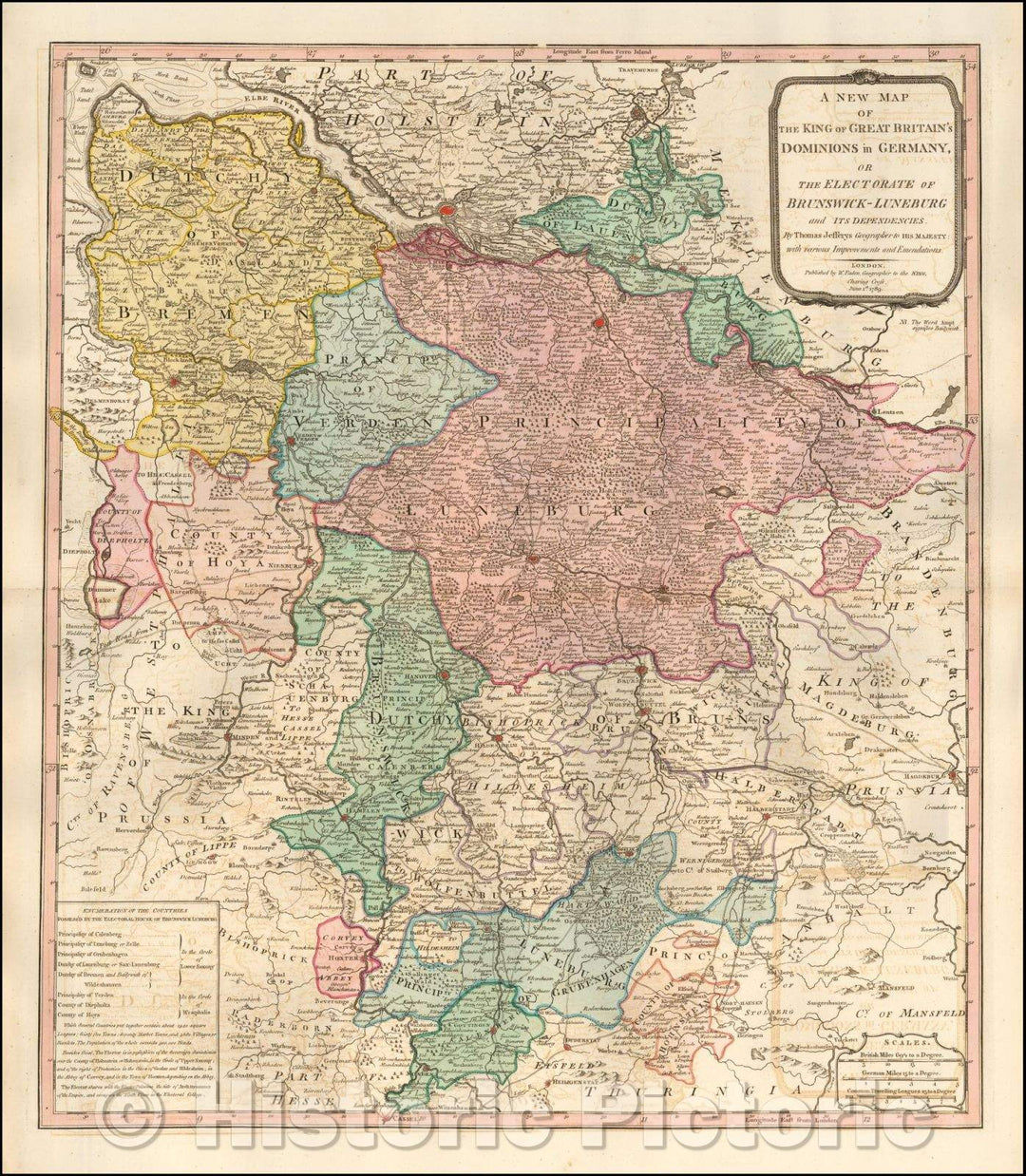 Historic Map - The King of Great Britain's Dominions in Germany, or The Electorate of Brunswick-Luneburg and Its Dependencies, 1789, William Faden - Vintage Wall Art