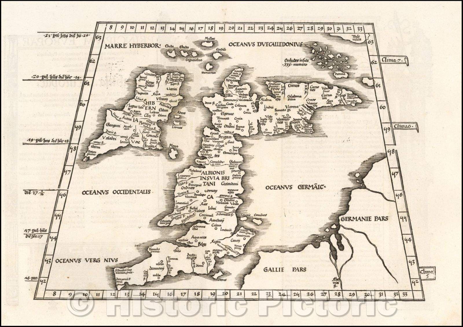 Historic Map - (British Isles) (Tabula. I. Europae)/(British Isles) (Table. European i), 1525, Lorenz Fries - Vintage Wall Art