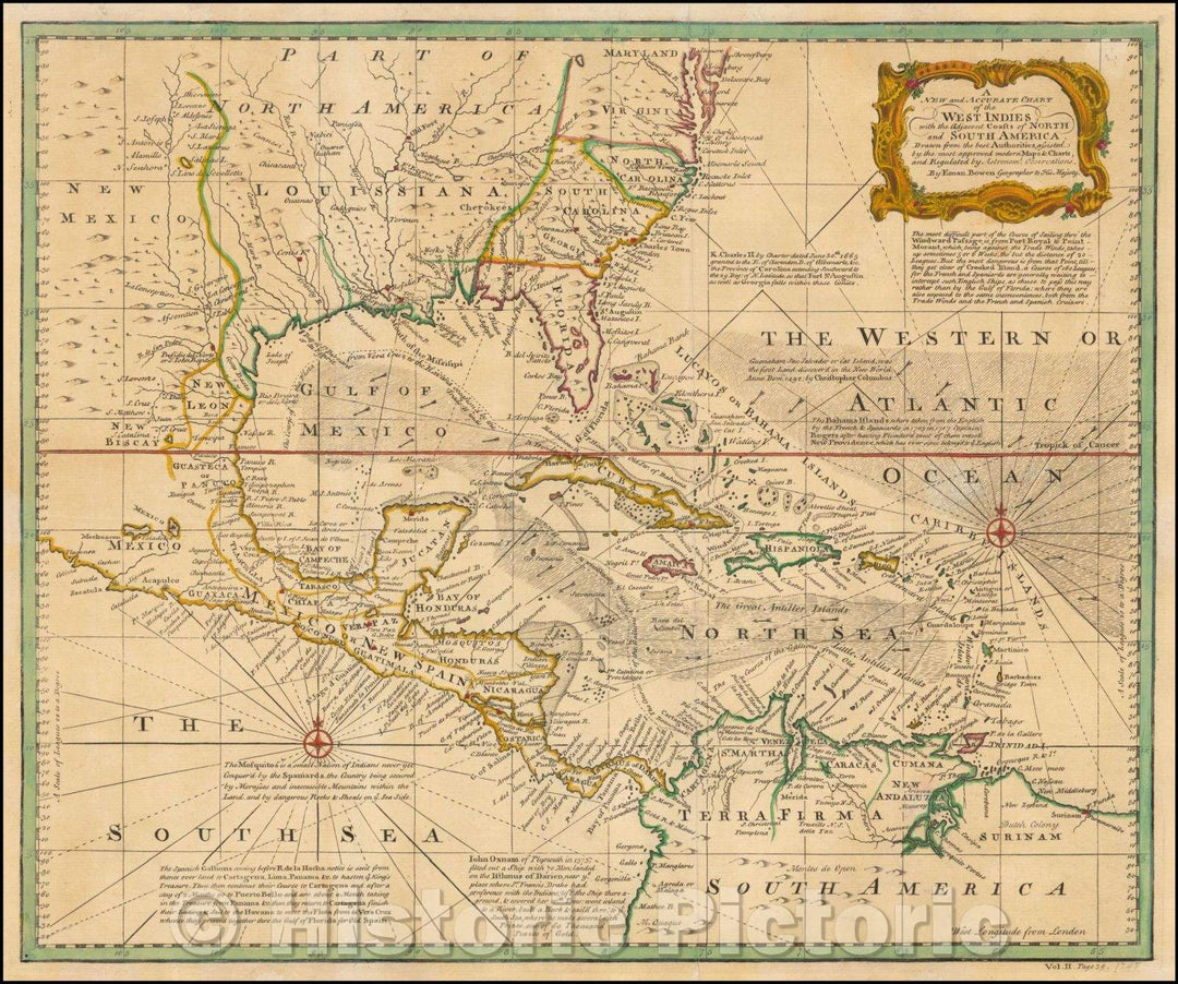 Historic Map - A New and Accurate Chart of the West Indies with the Adjacent Coasts of North and South America, 1748, Emanuel Bowen v1