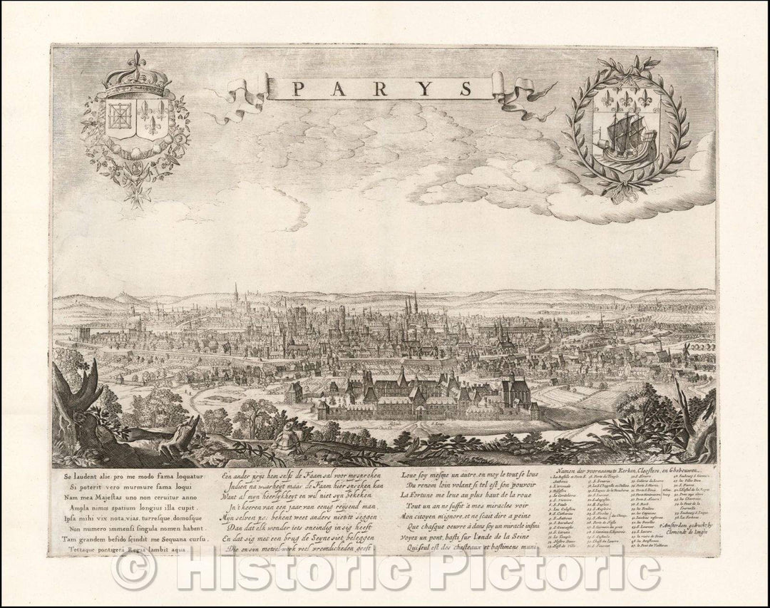 Historic Map - Paris, France, 1675, Clement de Jonghe - Vintage Wall Art