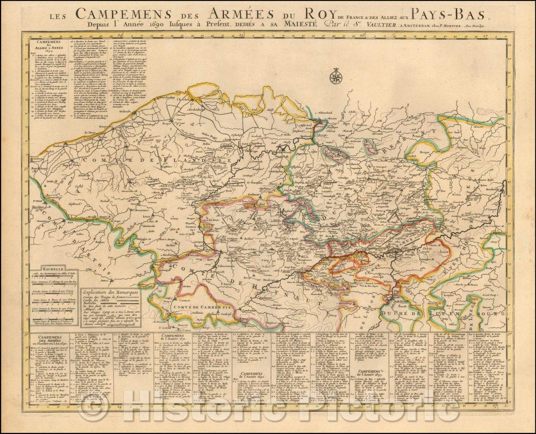 Historic Map - Les Campemens des Arm?s du Roy de France & Des alliez aux Pays-Bas./Armed encampments of the King of France and The Netherlands go, 1700 - Vintage Wall Art