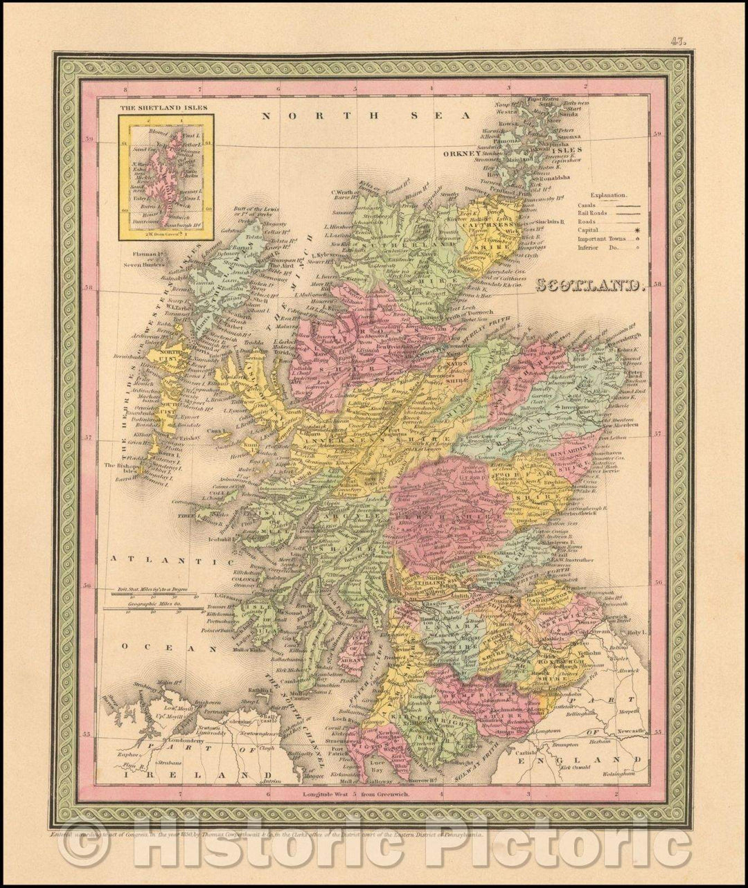 Historic Map - Scotland, 1850, Thomas, Cowperthwait & Co. - Vintage Wall Art