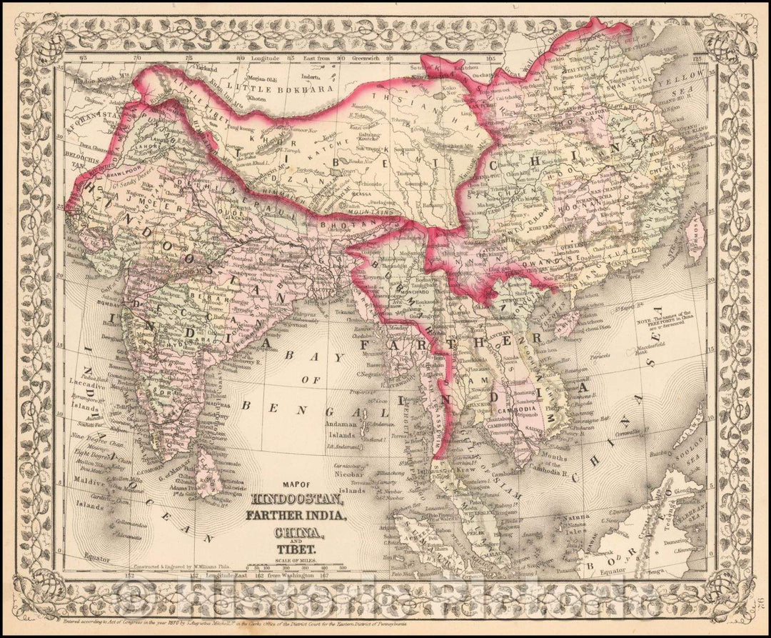 Historic Map - Map of Hindoostan, Farther India, China and Tibet, 1864, Samuel Augustus Mitchell Jr. v3