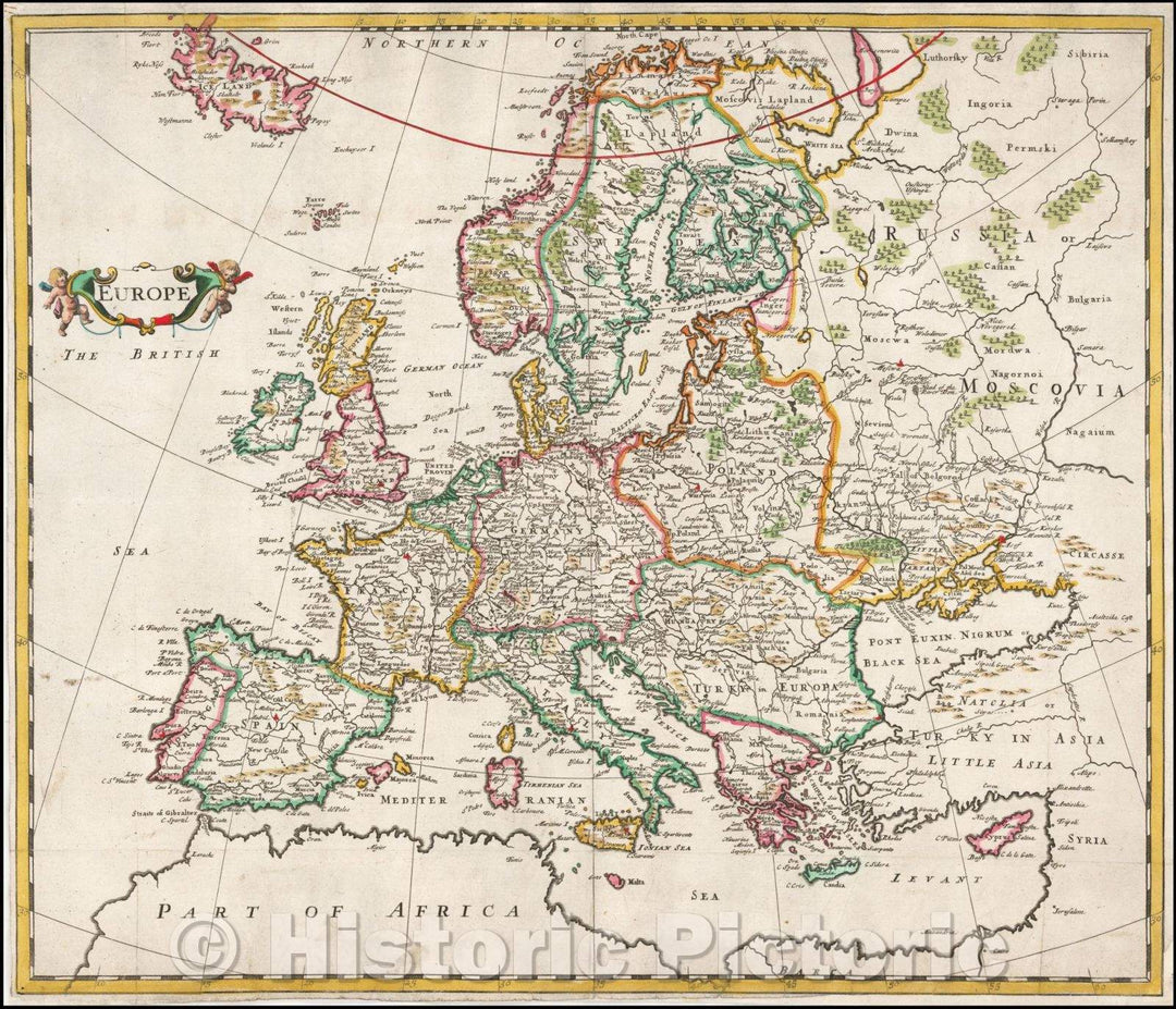 Historic Map - Europe, 1703, Robert Morden - Vintage Wall Art