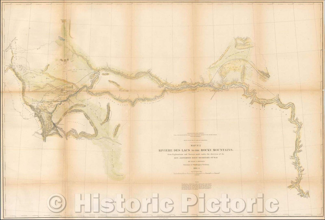 Historic Map - Map No. 2 Riviere Des Lacs to the Rocky Mountains: from Explorations and Surveys, 1854, U.S. Pacific RR Survey - Vintage Wall Art