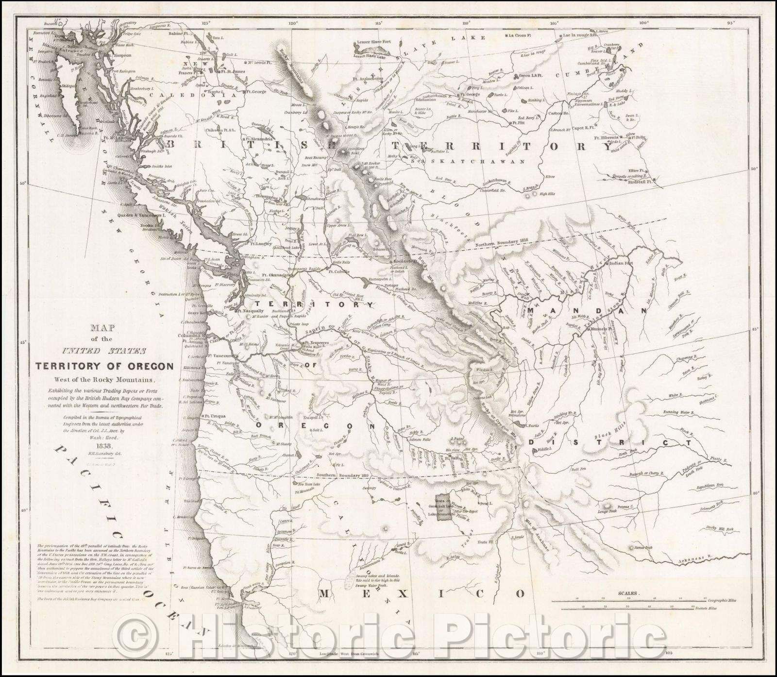 Historic Map - Map of the United States Territory of Oregon West of the Rocky Mountains, 1838, Washington Hood v2