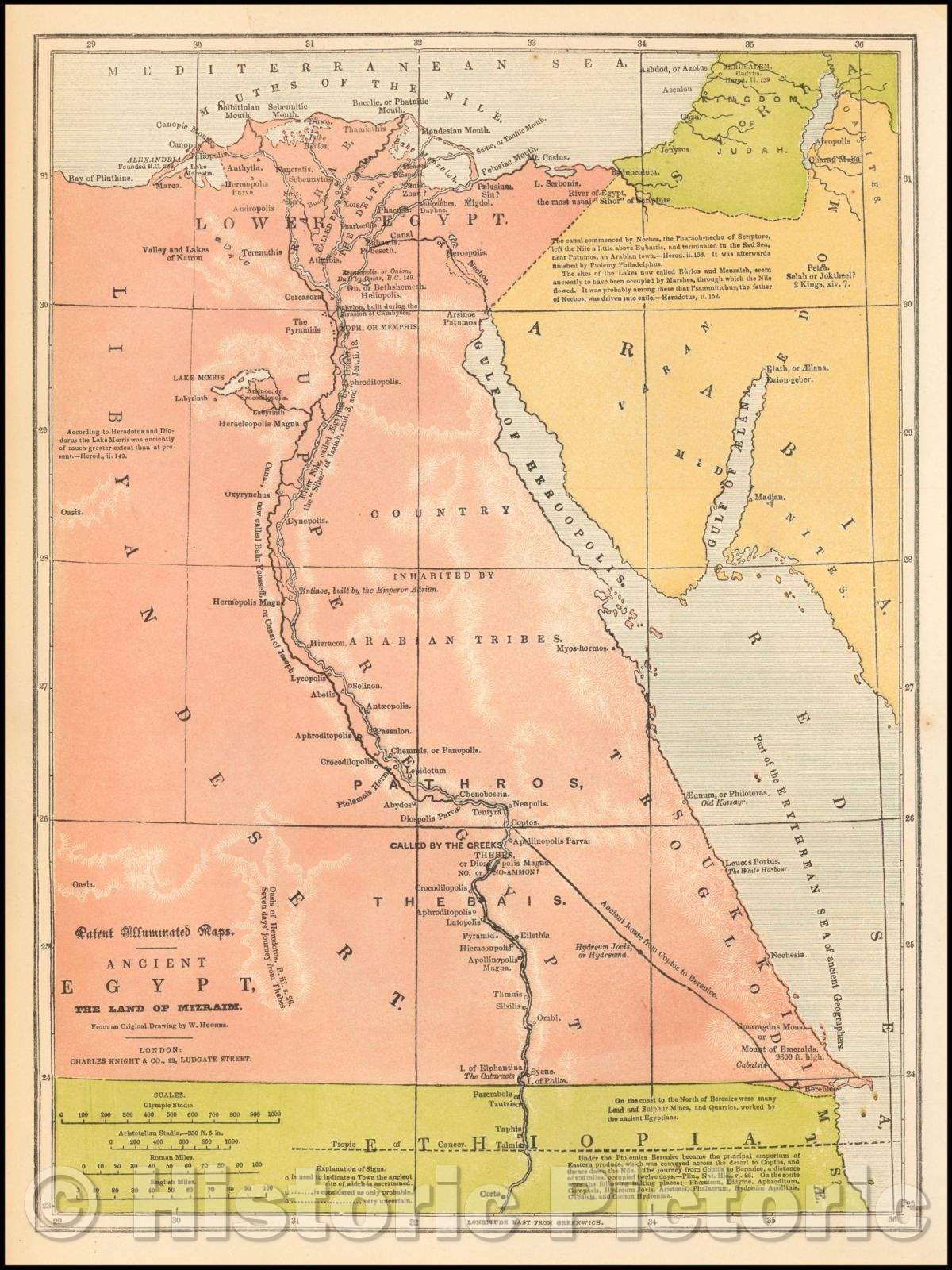 Historic Map - Patent Illuminated Maps - Ancient Egypt, The Land of Mizraim, From an Original Drawing, 1840, Charles Knight & Co. - Vintage Wall Art