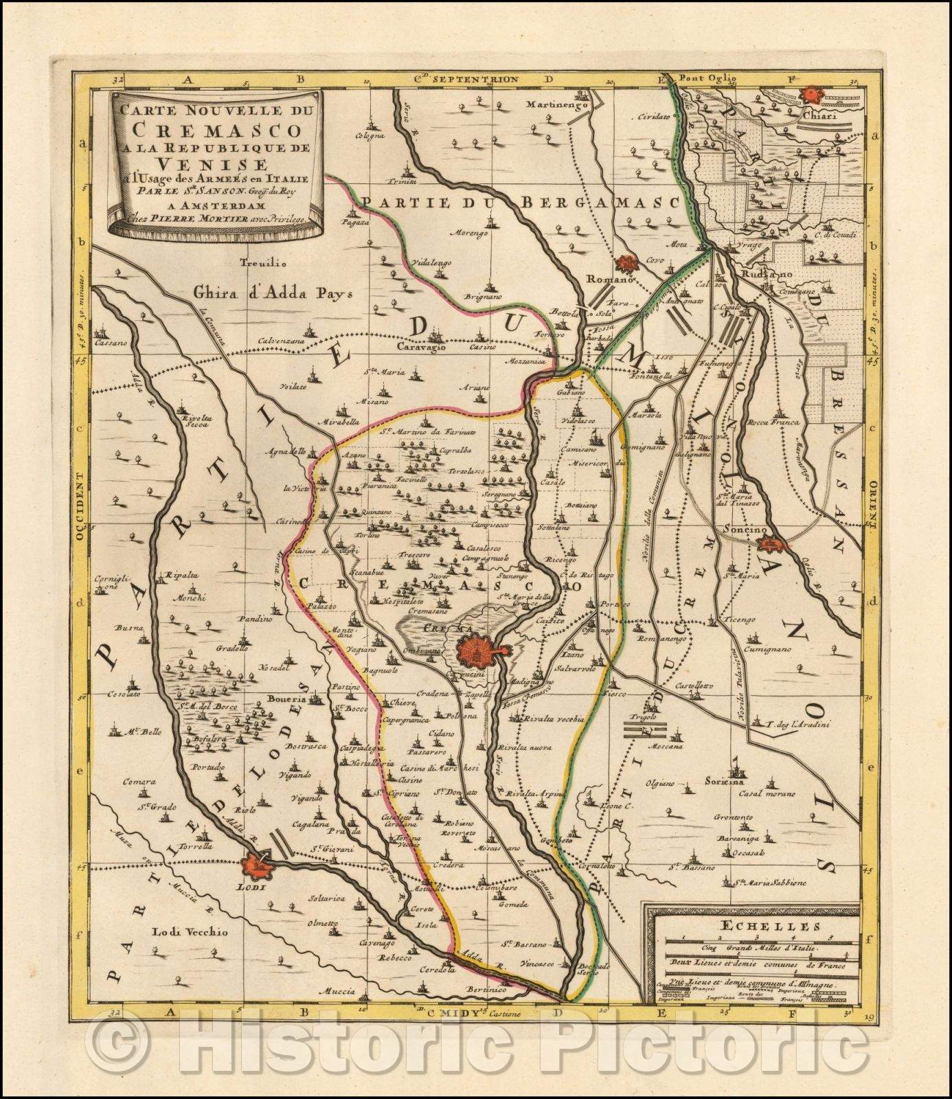 Historic Map - Carte Nouvelle Du Cremasco A La Republique De Venise a l?Usage des Armees en Italie :: Lombardy Region centered on Cremasco in northern Italy, 1700 - Vintage Wall Art