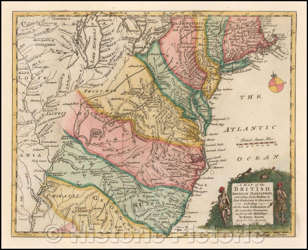 Historic Map - A Map of the British American Plantations extending from Boston in New England to Georgia, 1754, Gentleman's Magazine v1