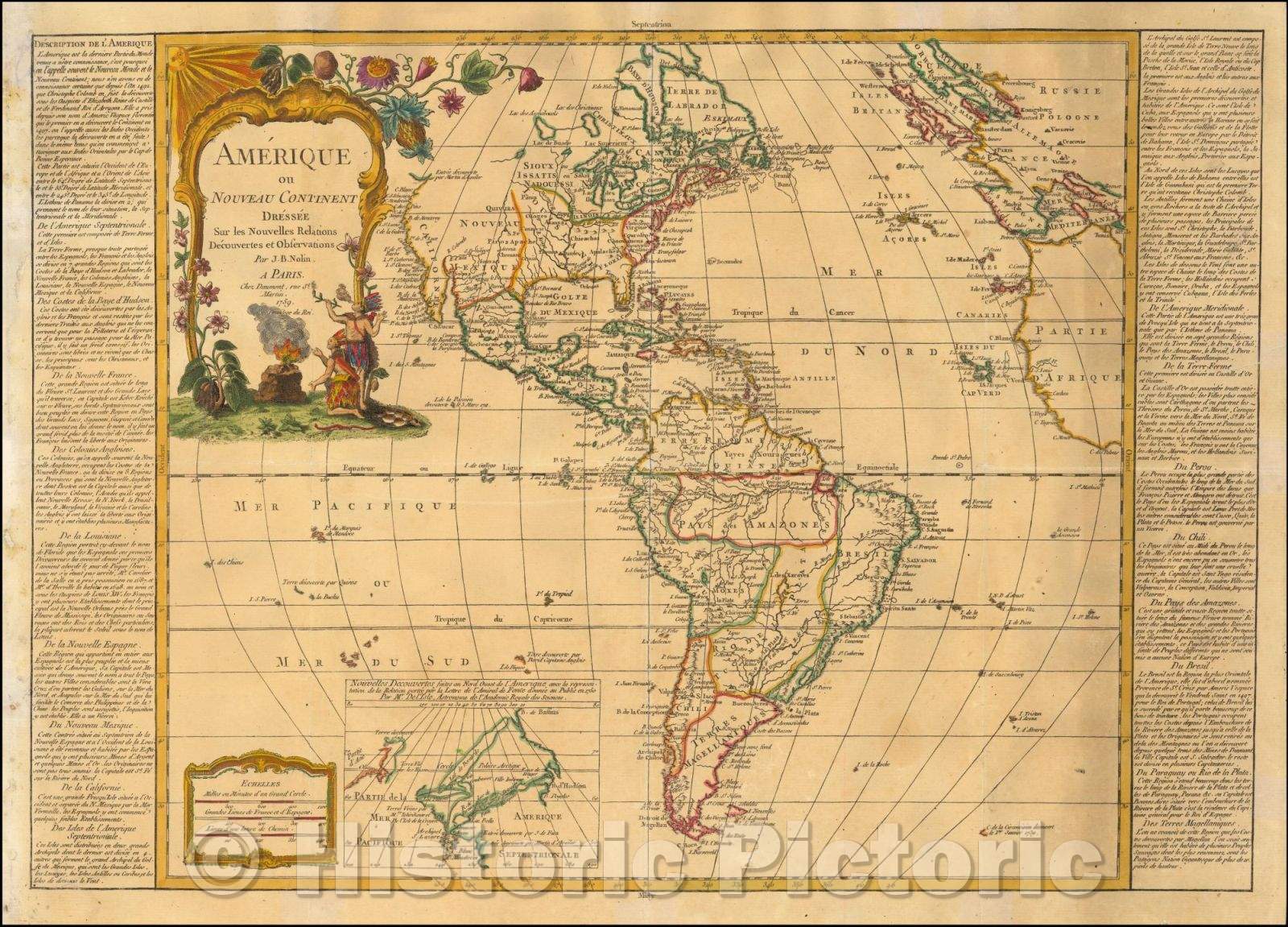 Historic Map - Amerique ou Nouveau Continent Dressee sur les Nouvelles Decouvertes et Observations/Map of America, 1759, Jean-Baptiste Nolin - Vintage Wall Art