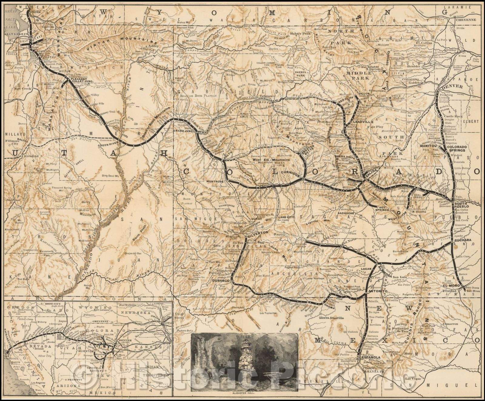 Historic Map - Denver and Rio Grande Railroad System, 1882, Denver & Rio Grande RR - Vintage Wall Art