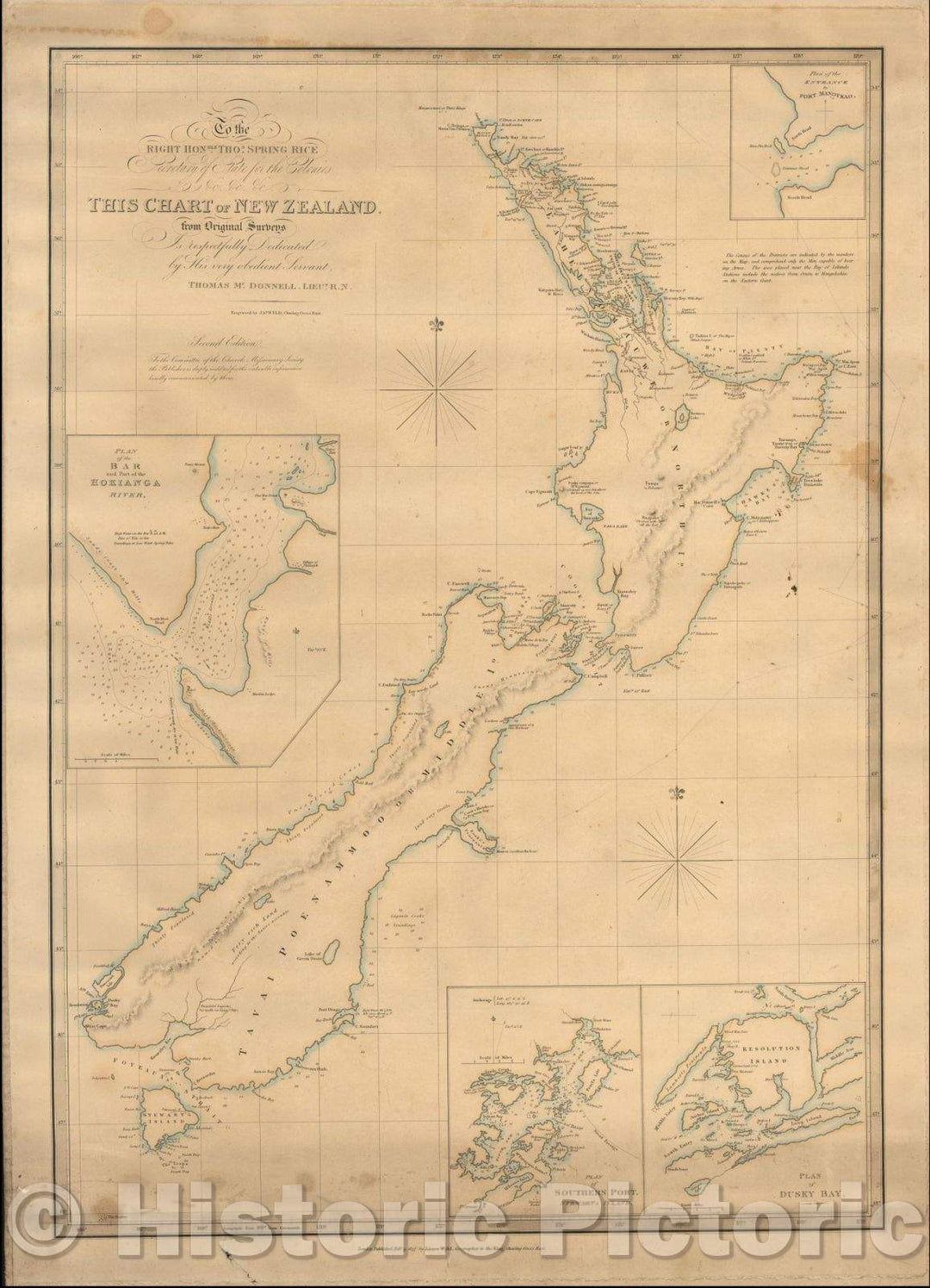 Historic Map - Chart of New Zealand, from Original Surveys, 1837, James Wyld - Vintage Wall Art