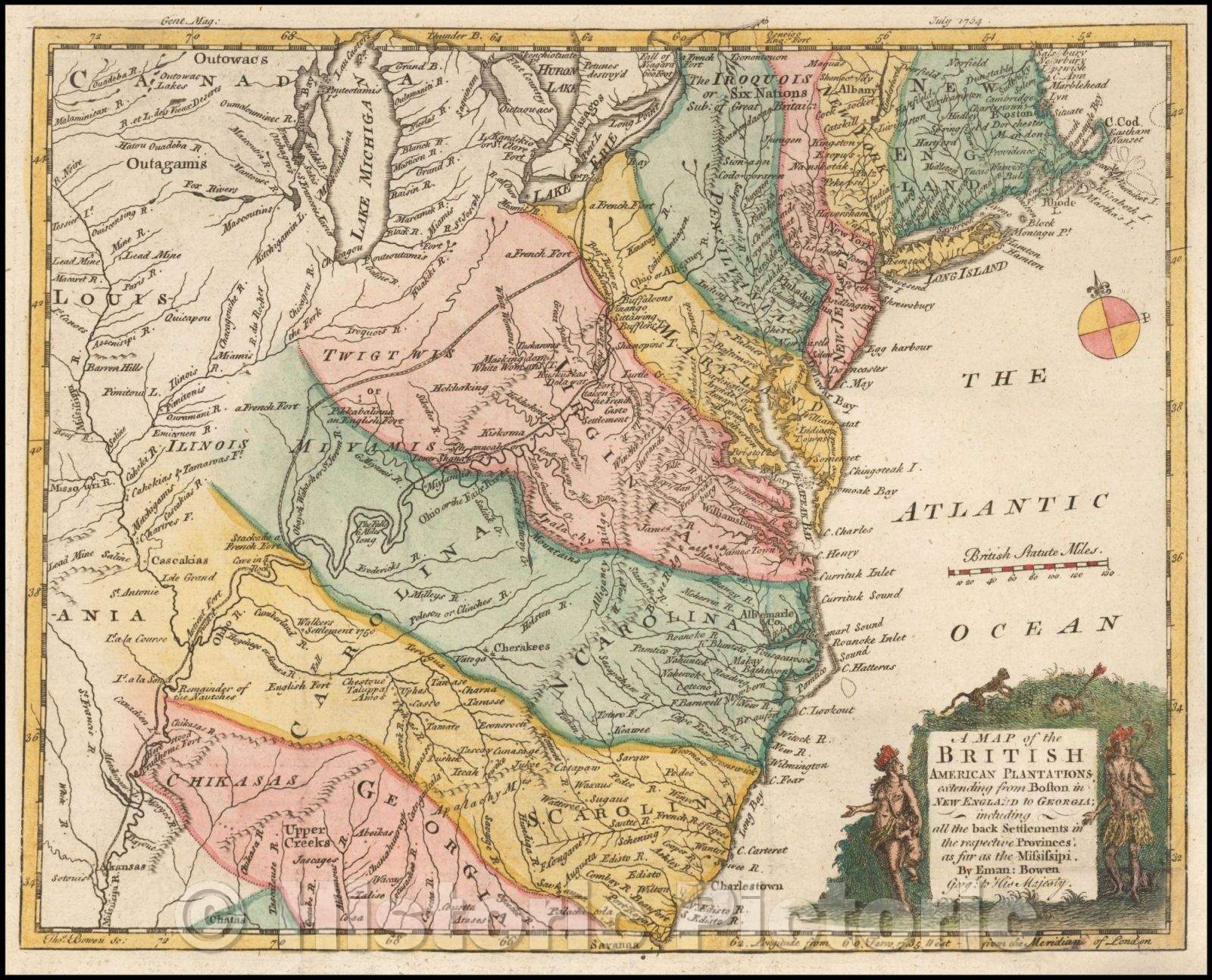 Historic Map - A Map of the British American Plantations extending from Boston in New England to Georgia, 1754, Gentleman's Magazine v2