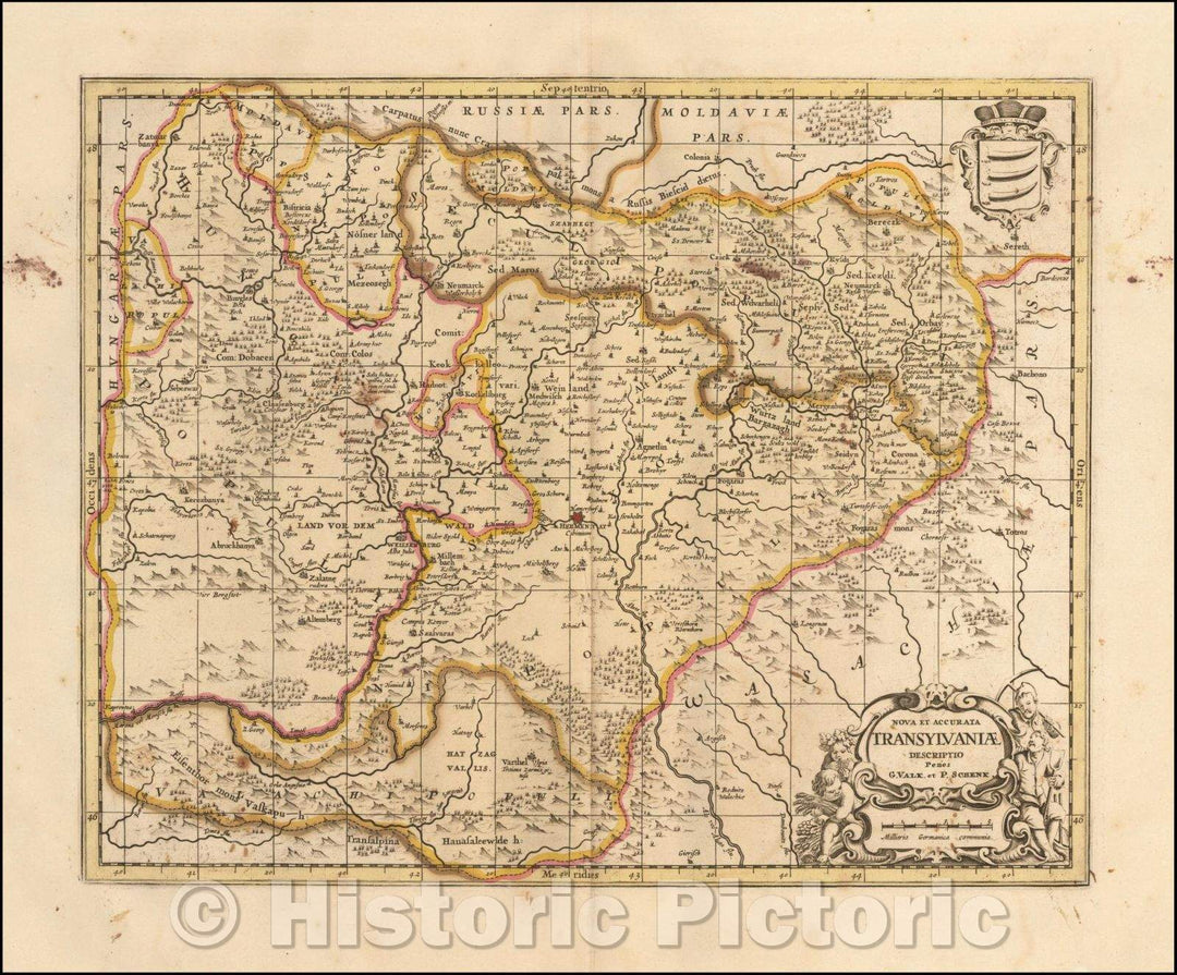 Historic Map - Nova et Accurata Transylvaniae Descriptio/Description new and Nova Hungary, 1690, Peter Schenk - Vintage Wall Art