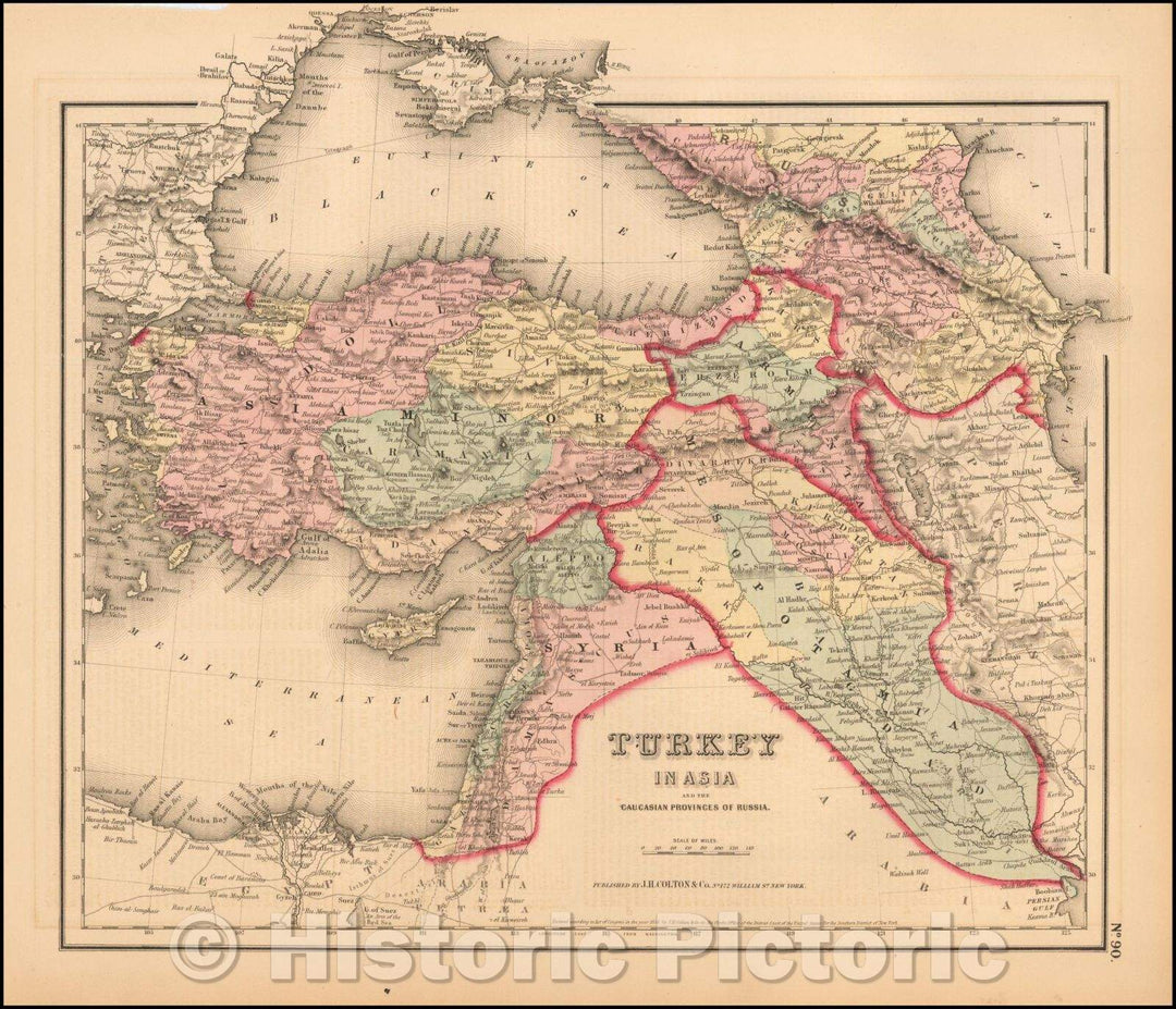 Historic Map - Colton's Turkey in Asia and the Caucasian Provinces of Russia [shows Cyprus], 1857, Joseph Hutchins Colton - Vintage Wall Art