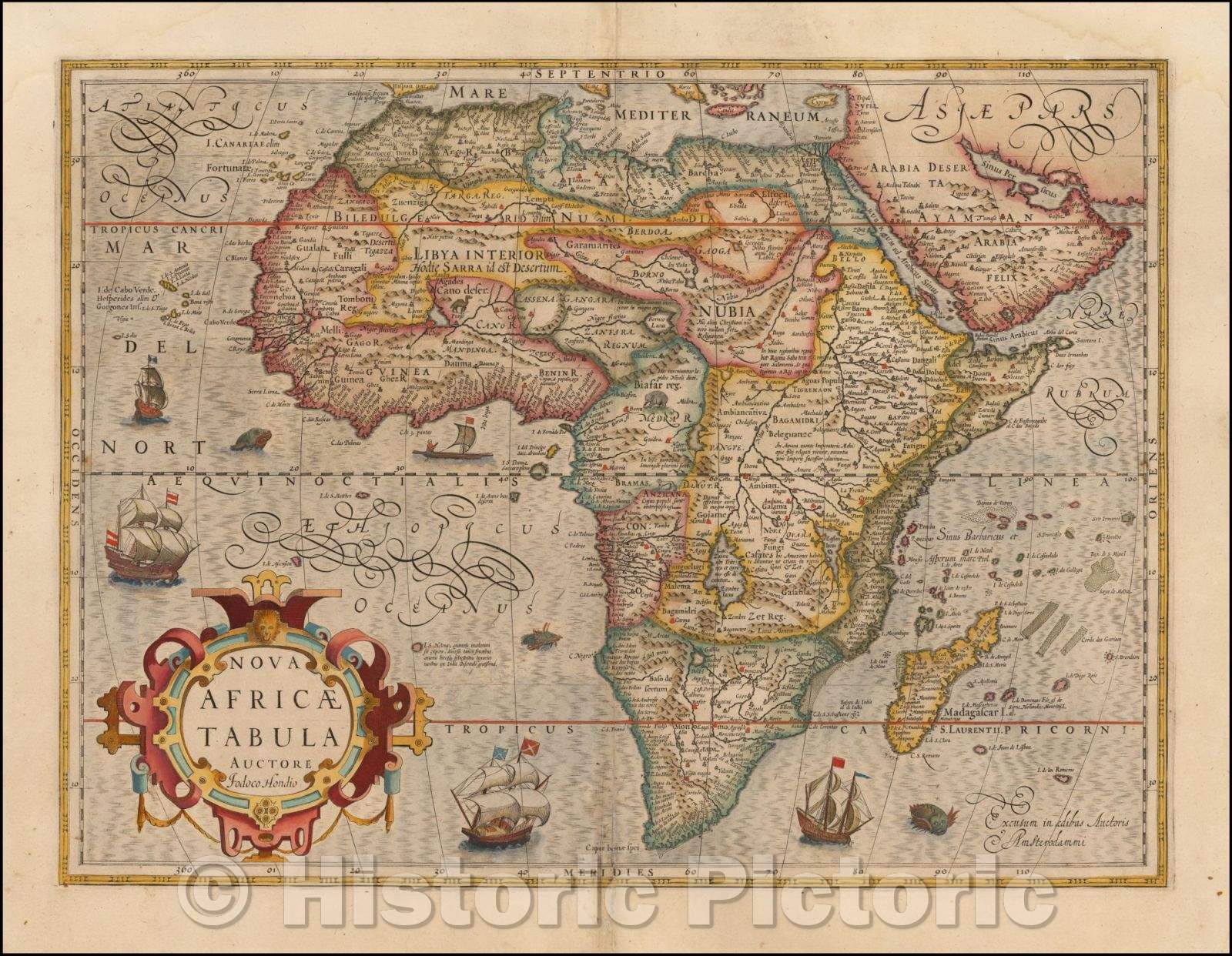 Historic Map - Nova Africae Tabula Auctore Jodoco Hondio, 1610, Jodocus Hondius - Vintage Wall Art