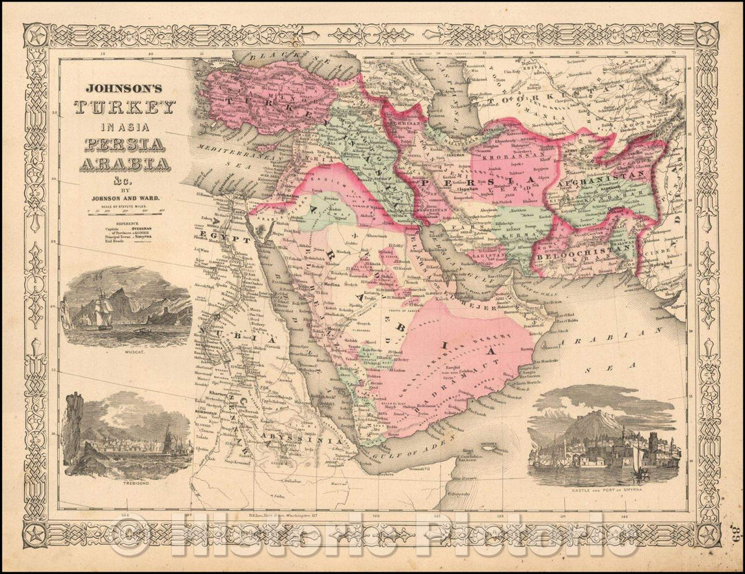 Historic Map - Johnson's Turkey in Asia, Persia, Arabia, 1863, Benjamin P Ward - Vintage Wall Art