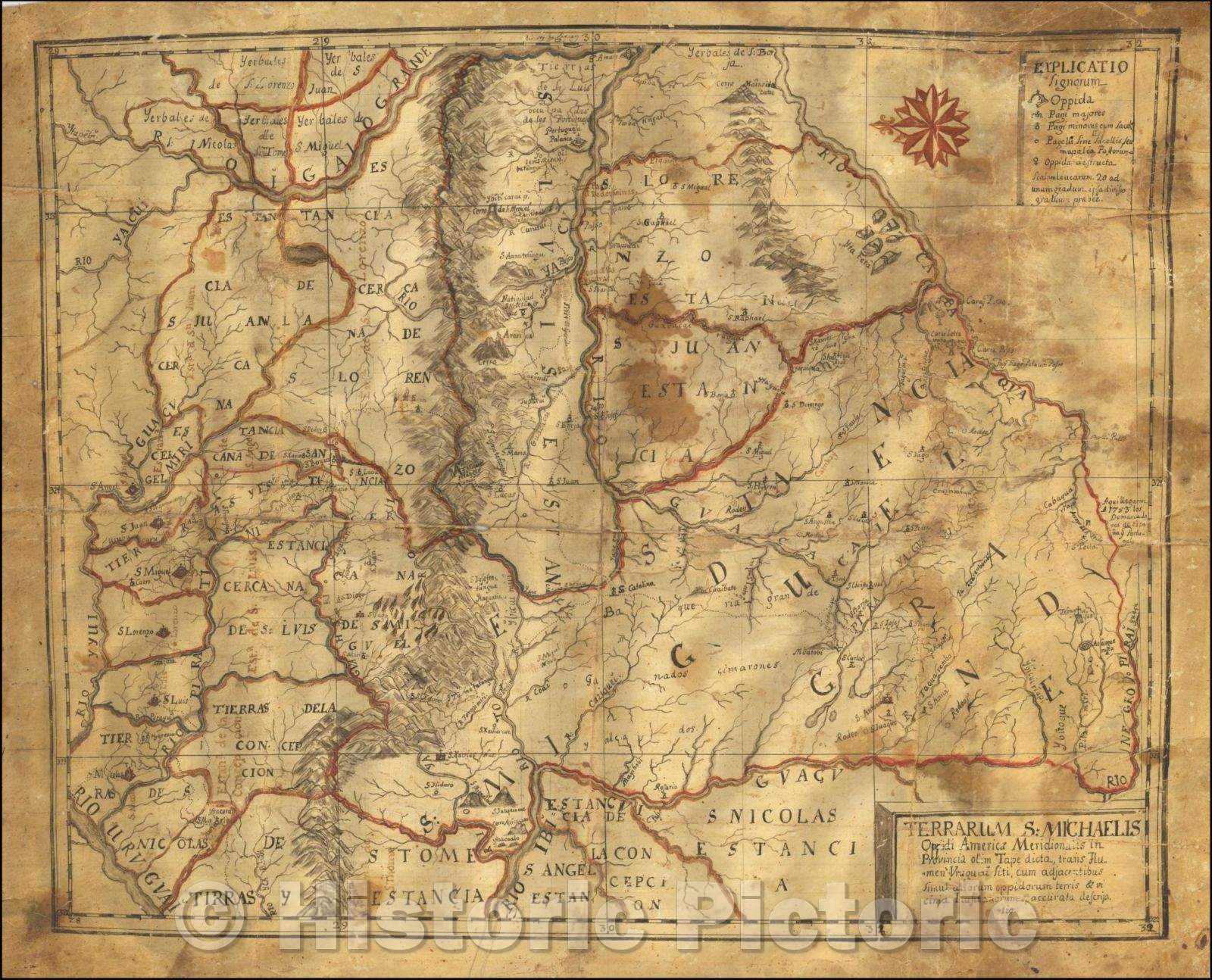 Historic Map - Terrarum S. Michaelis Oppidi Americae Meridionalis in Provincia olim Tape :: Regions between Brazil and Uruguay, 1756 - Vintage Wall Art