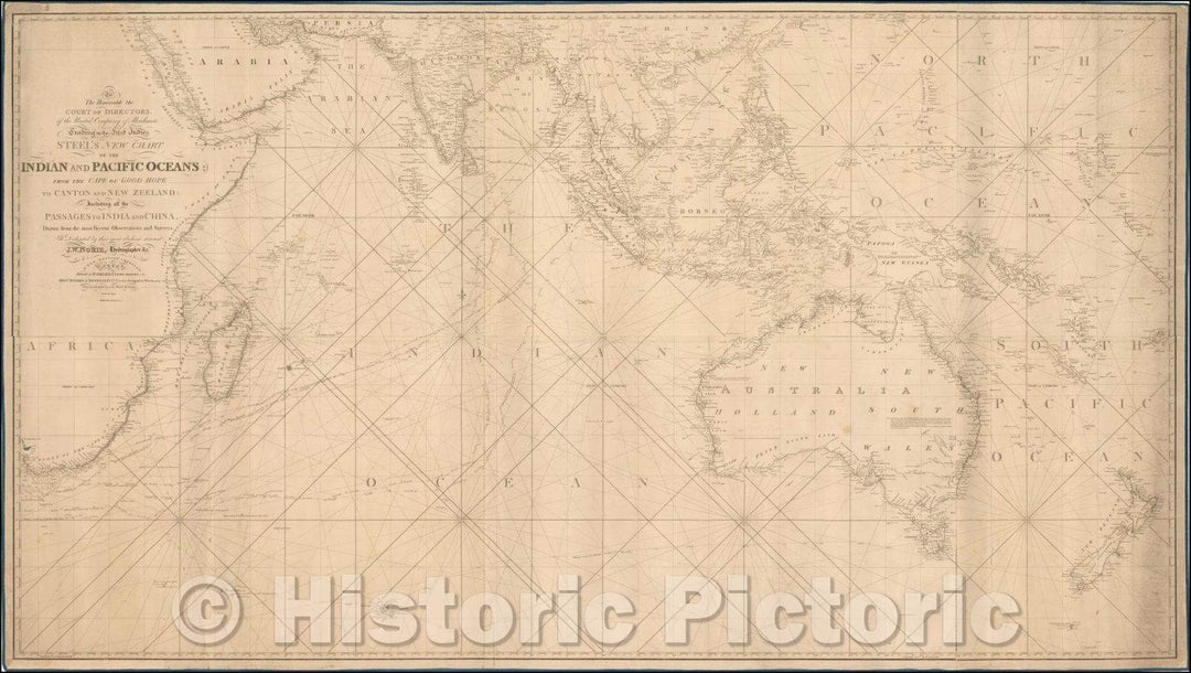 Historic Map - Trading to the East Indies Steel's New Chart of the Indian and Pacific Ocean, 1832, Penelope Steel - Vintage Wall Art