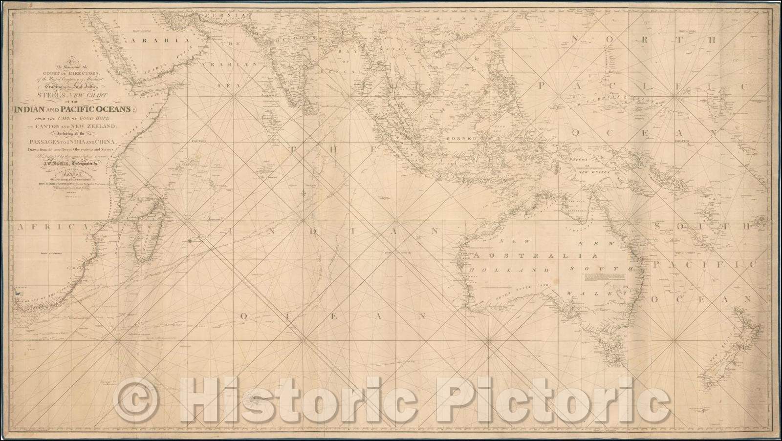 Historic Map - Trading to the East Indies Steel's New Chart of the Indian and Pacific Ocean, 1832, Penelope Steel - Vintage Wall Art