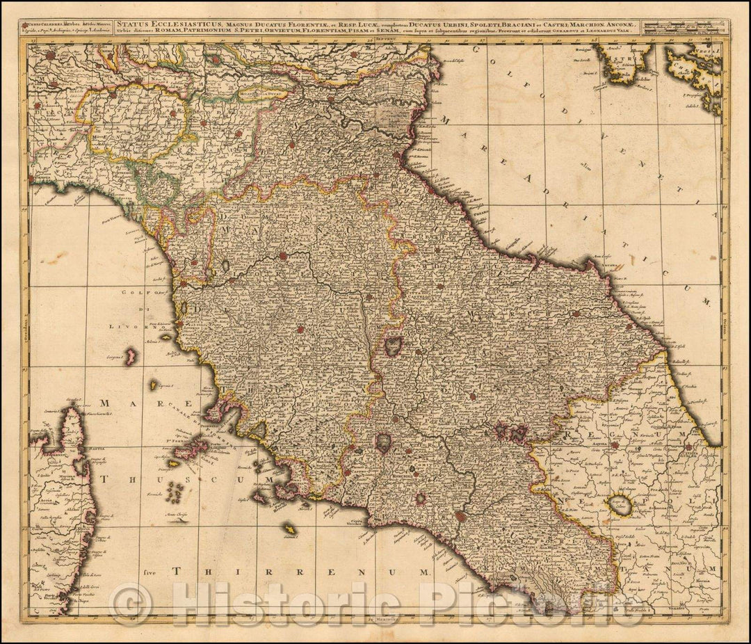 Historic Map - Status Ecclesiasticus Magnus Ducatus Florentiae et. Resp. Lucae :: Central Italy, from Milan, Mantua and Rvigo, Rome, Aquila and Civita, 1700 - Vintage Wall Art