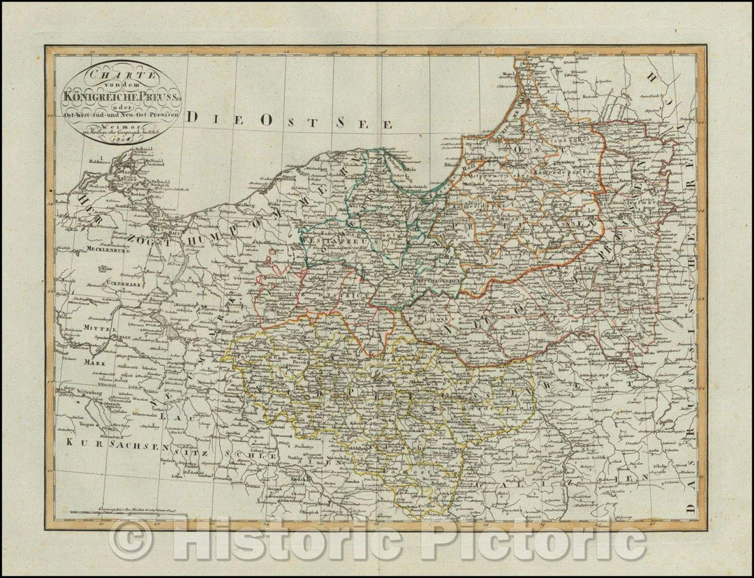 Historic Map - Chartevon dem Konigreiche Preuss en Ost-West-Sud-und Neu Ost-Pre :: Prussia, then including much of Poland, Latvia, Lithuania and Estonia, 1806 - Vintage Wall Art