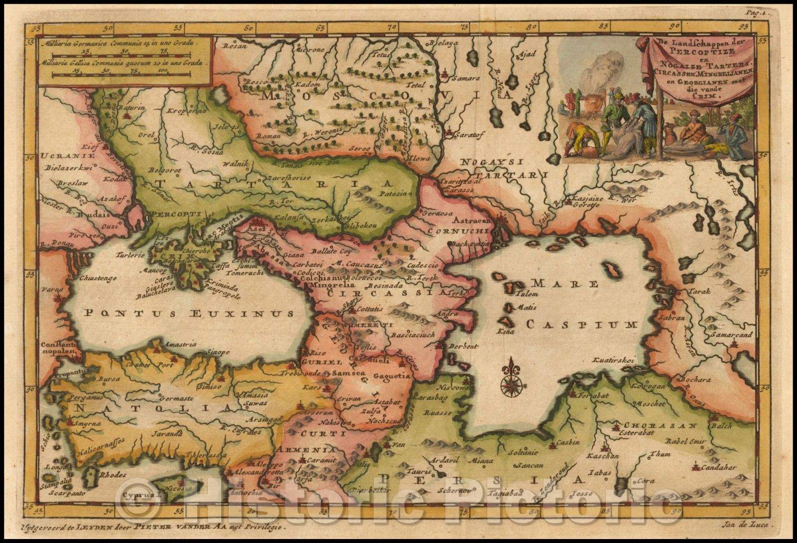 Historic Map - De Landschappen der Percoptize en Nogaize Tarters/Map of the Region from Cyprus and the Holy Land to the Caspian Sea, 1707, Pieter van der Aa - Vintage Wall Art