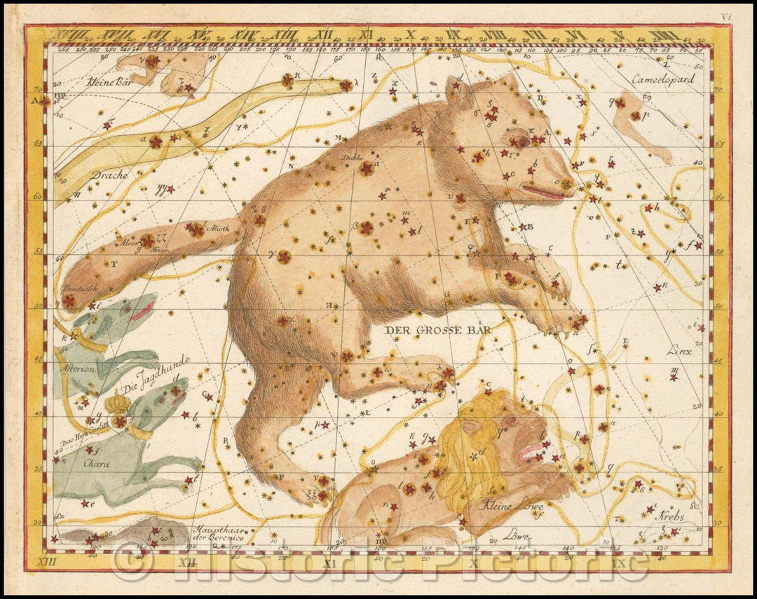 Historic Map - (Ursa Major) Der Grosse Bar/Star Chart centered the constellations Ursa Major, 1805, Johann Elert Bode - Vintage Wall Art