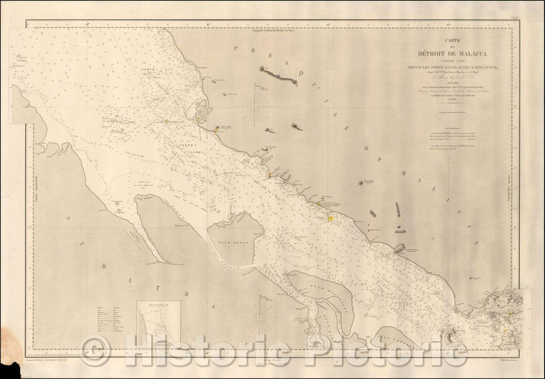 Historic Map - Carte Du Detroit De Malacca Partie Sud Depuis Les North Sands Jusqu'a Singapour; d'apres M.M. Wm. Rose, Roberts Moresby, 1862 v2