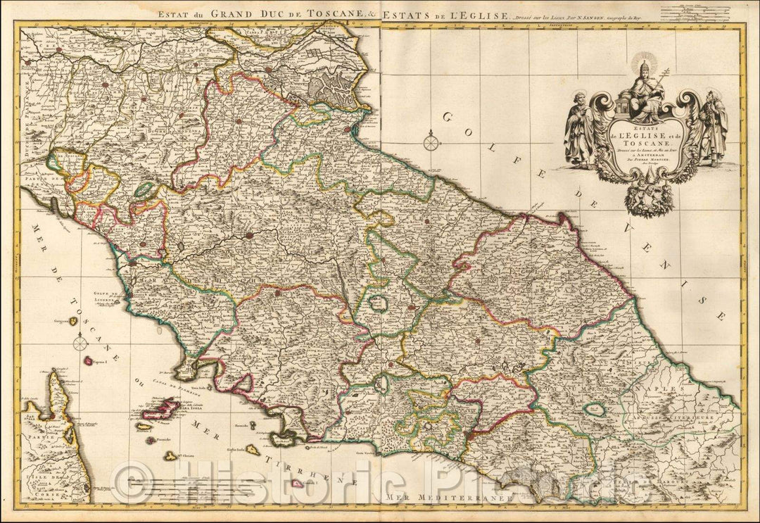 Historic Map - Estats de L'Eglise et de Toscane. / Pierre Mortier's large Map of Tuscany and the northern part of the Gulf of Venice, 1700, Pieter Mortier - Vintage Wall Art