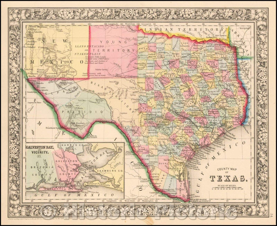 Historic Map - County Map of Texas, 1863, Samuel Augustus Mitchell Jr. v1