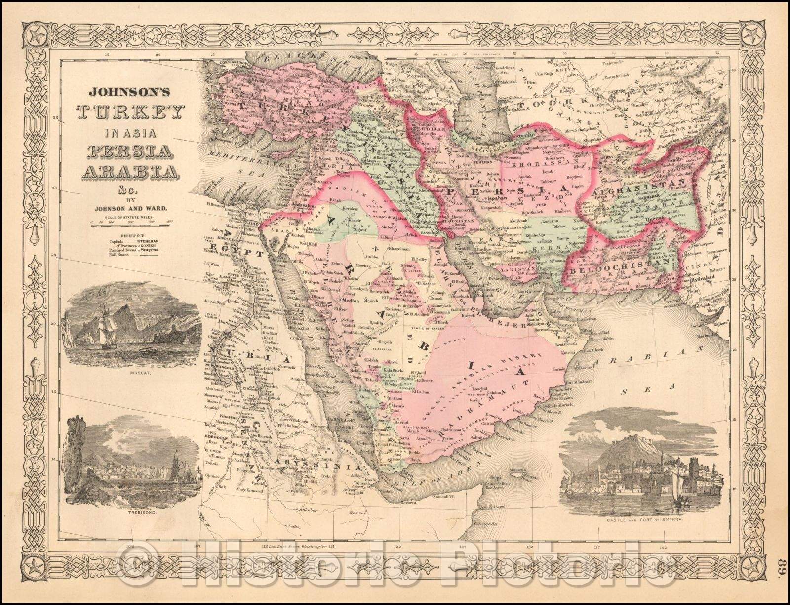 Historic Map - Johnson's Turkey in Asia, Persia, Arabia, 1872, Benjamin P Ward - Vintage Wall Art