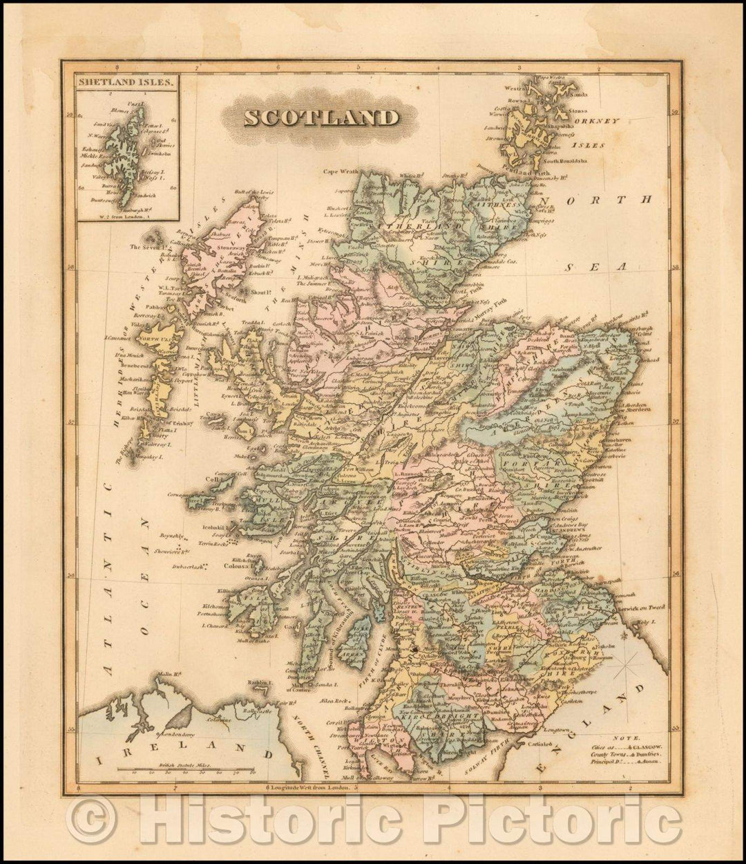 Historic Map - Scotland, 1823, Fielding Lucas Jr. - Vintage Wall Art