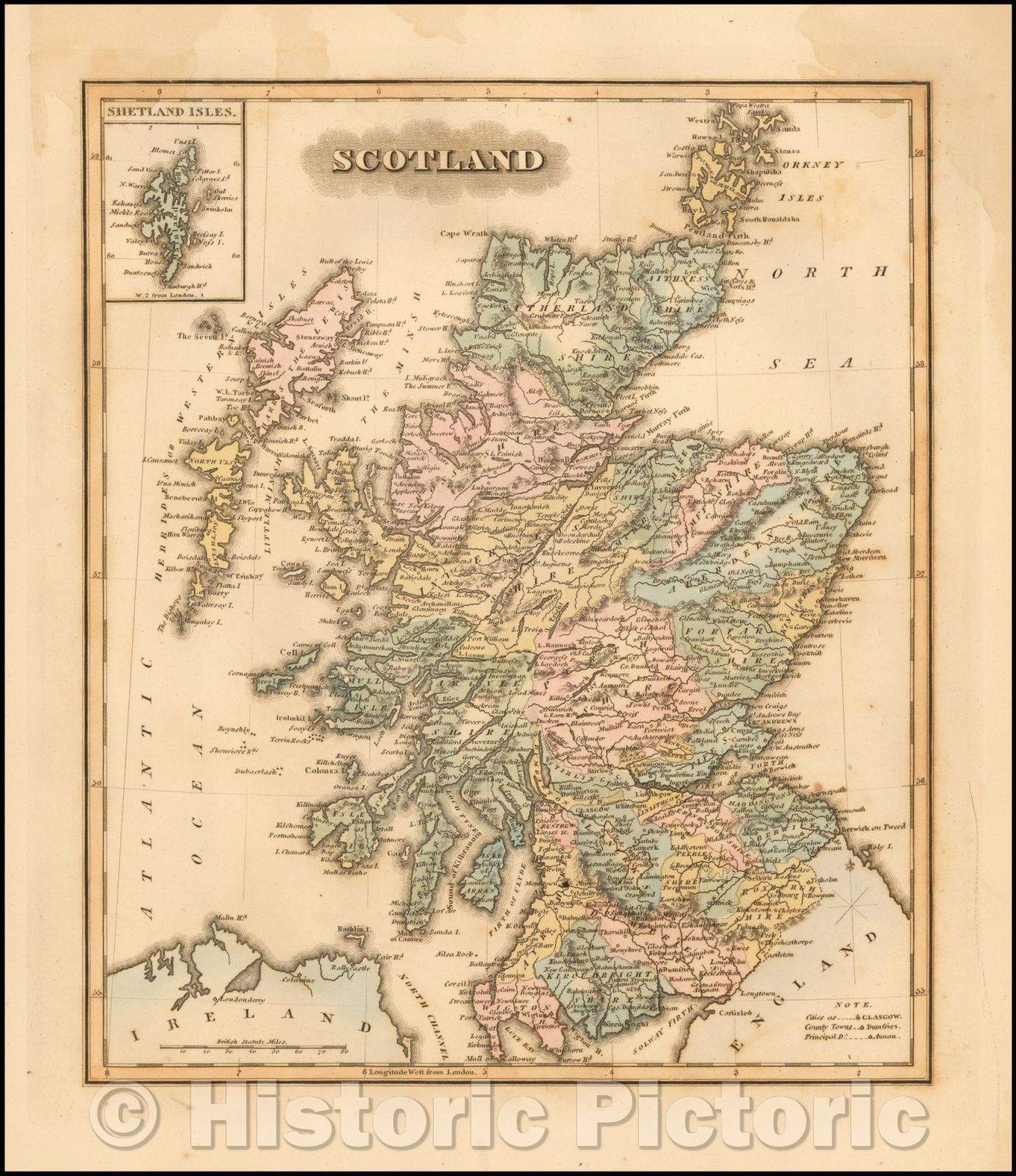 Historic Map - Scotland, 1823, Fielding Lucas Jr. - Vintage Wall Art