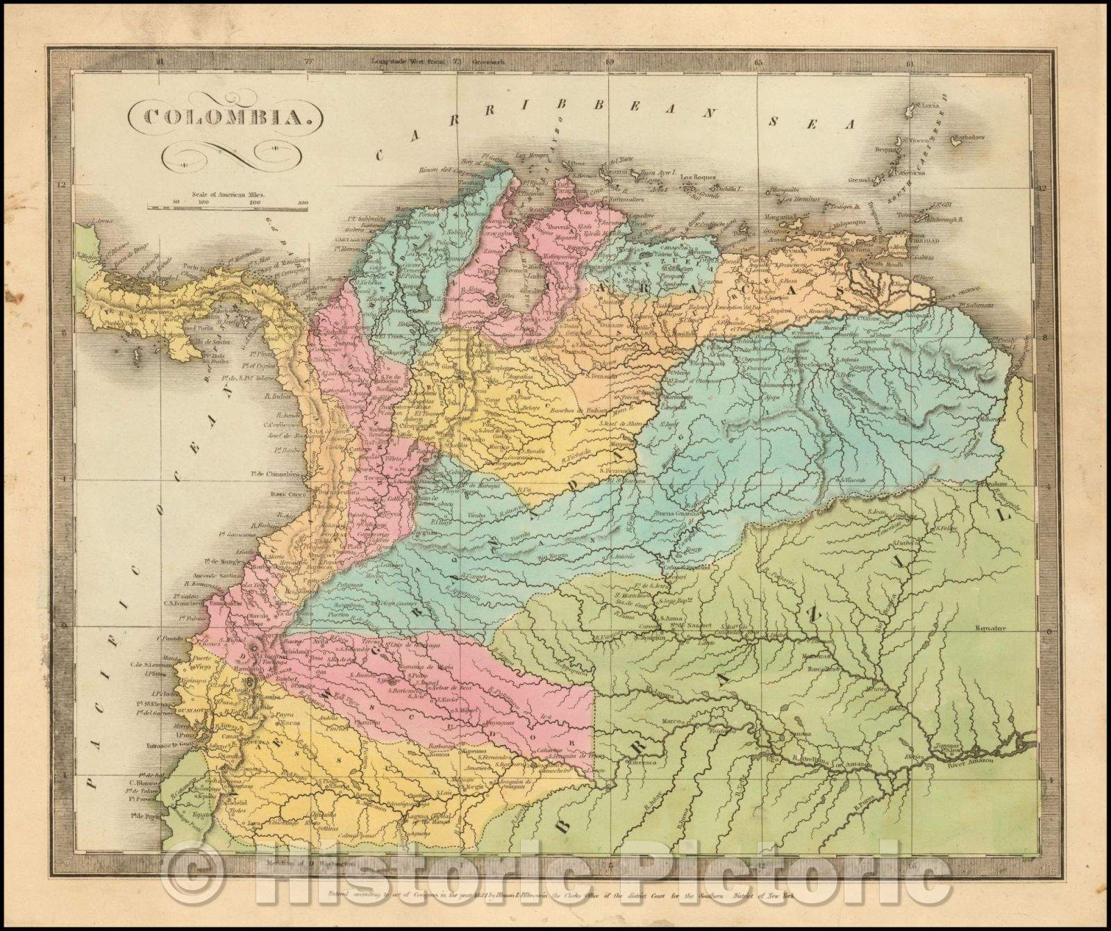 Historic Map - Colombia, 1836, David Hugh Burr - Vintage Wall Art