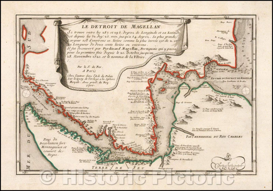 Historic Map - Le Detroit De Magellan/The Detroit From Magellan, 1705, Nicolas de Fer - Vintage Wall Art