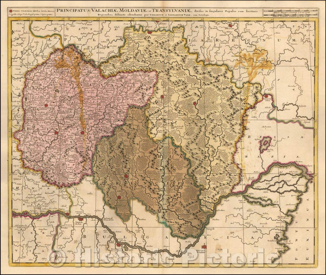 Historic Map - Principatus Valachaie, Modaviae, et Transylvaniae, divisus in sing :: Lower Danube, Transylvania, Moldova, Romania, Bessarabia, Bulgaria, 1690 - Vintage Wall Art