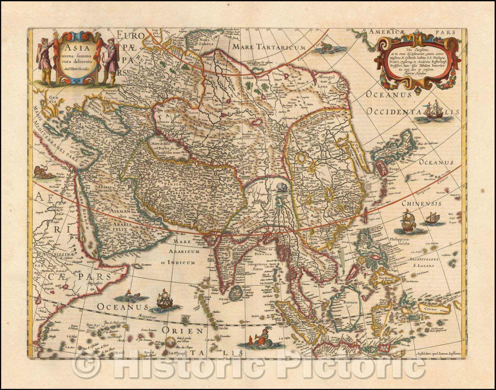 Historic Map - Asia recens summa cura delineata Auct. Henr. Hondio/Asia Partiu outlined Anct. Hcnr. Hondio, 1630, Jodocus Hondius - Vintage Wall Art