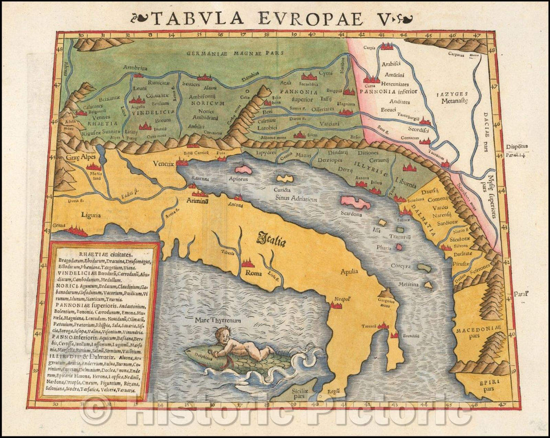 Historic Map - Europae Tabula V Adriatic, Italy & Balkans, 1545, Sebastian M?nster - Vintage Wall Art