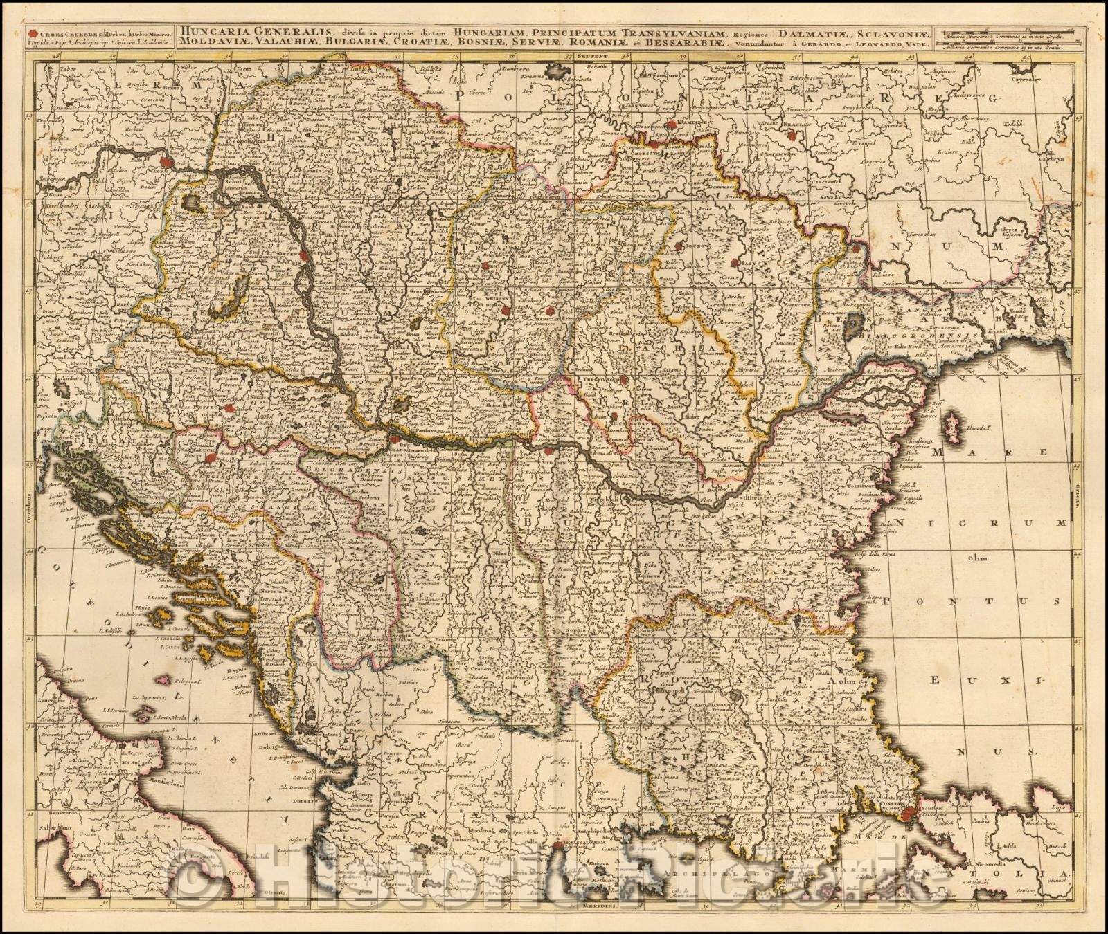 Historic Map - Hungaria Generalis, divisa in proprie dictam Hungarium/Map of Hungary and the countries along the Eastern Adriatic to the Black Sea, 1700 - Vintage Wall Art