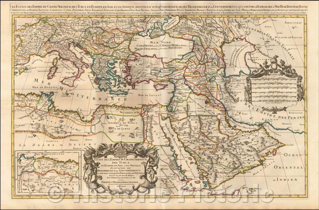 Historic Map - Estats De L'Empire Du Grand Seigneur Des Turcs En Europe, En Asie, et En A, 1692 - Vintage Wall Art