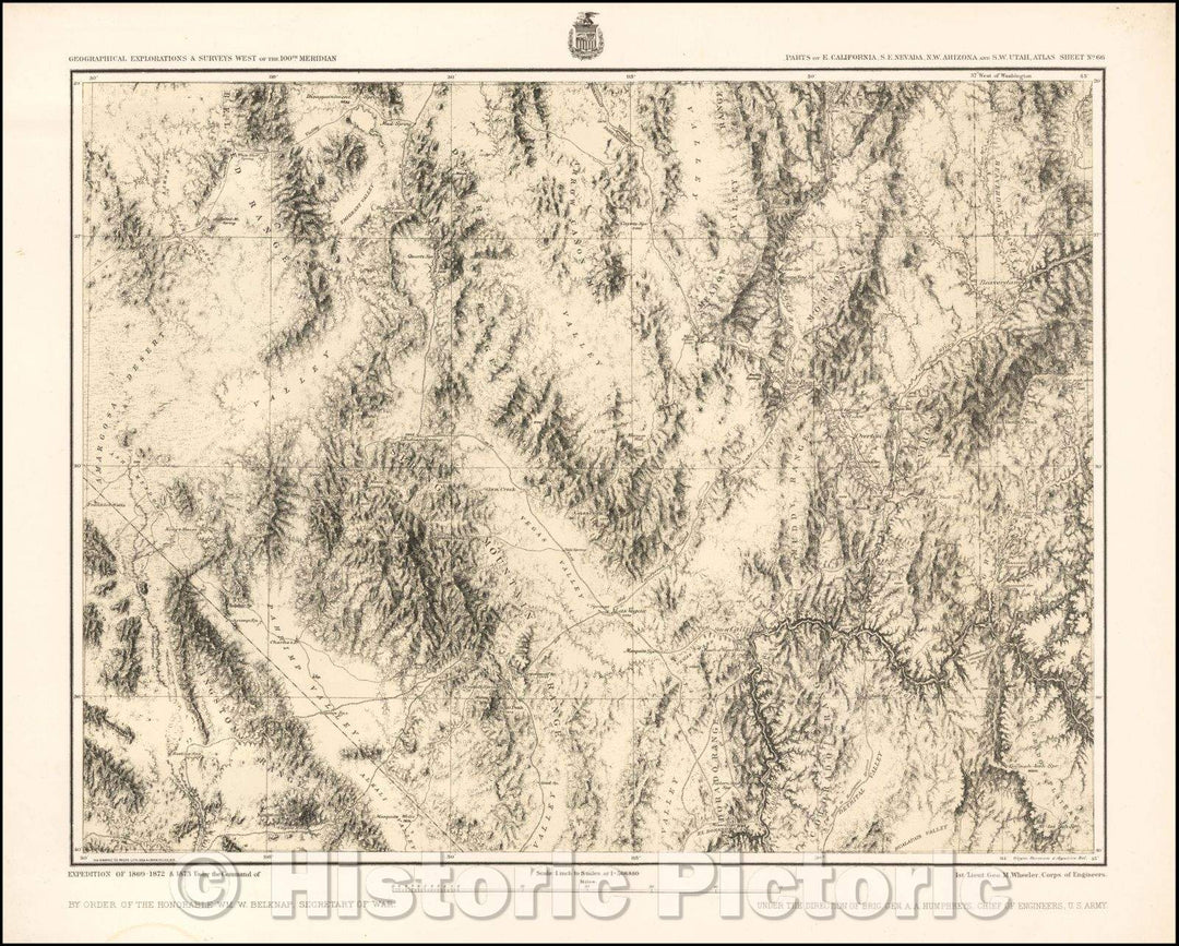 Historic Map - Parts of E. California and S. E. Nevada, N.W. Arizona and S.W. Utah_ Atlas Sheet No. 66 [Shows Las Vegas!], 1877, George M. Wheeler - Vintage Wall Art