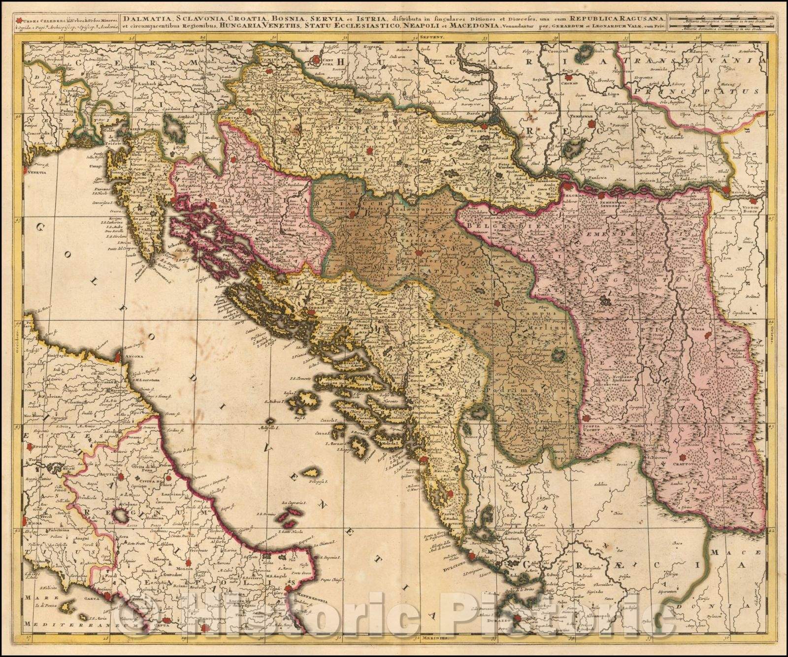 Historic Map - Dalmatia, Sclavonia, Croatia, Bosnia, Servia et Istria :: Countries along the Eastern Adriatic, from Istria to Macedonia and Slovenia, 1700 - Vintage Wall Art