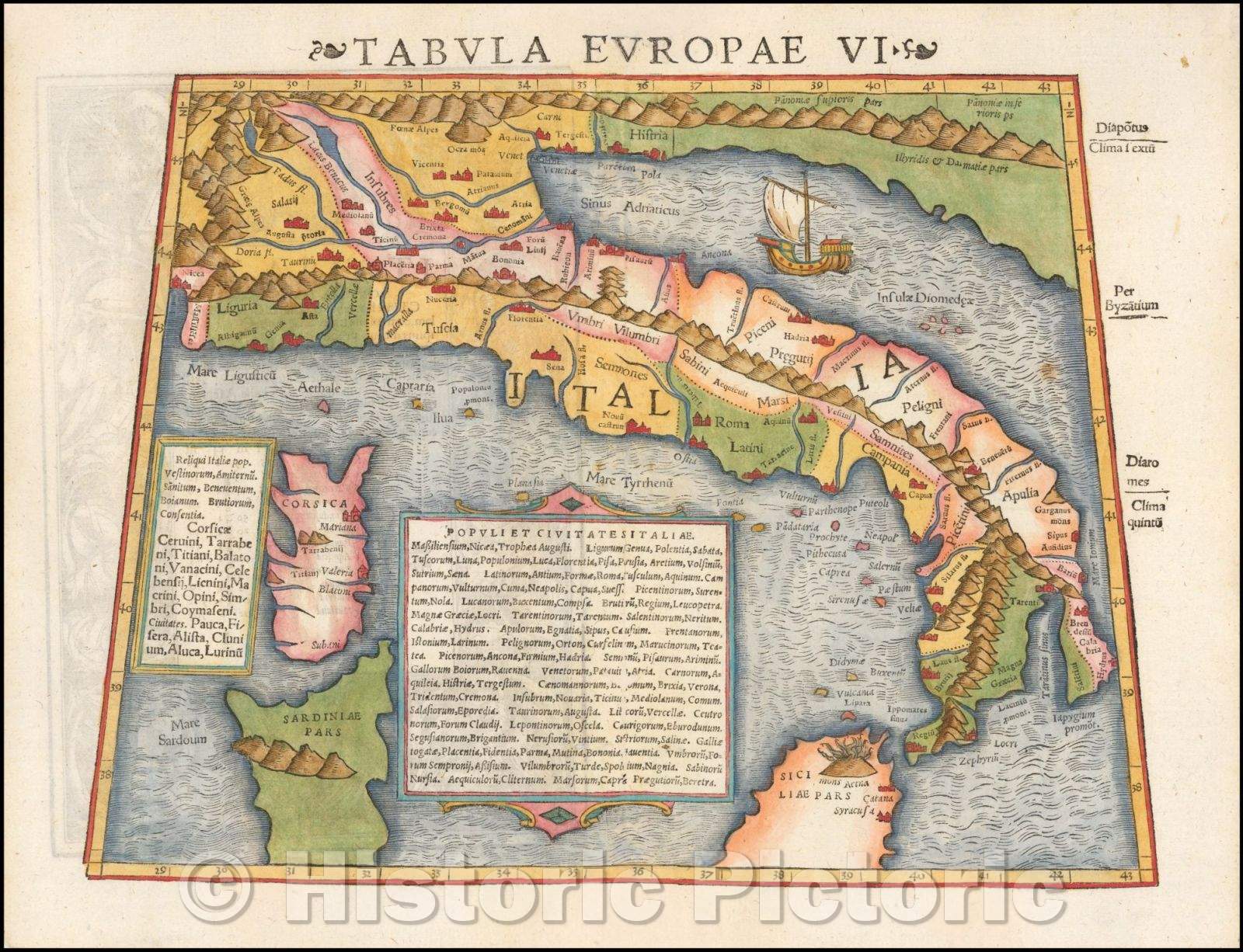 Historic Map - Tabula Europae VI Italy & Corsica, 1545, Sebastian M?nster - Vintage Wall Art