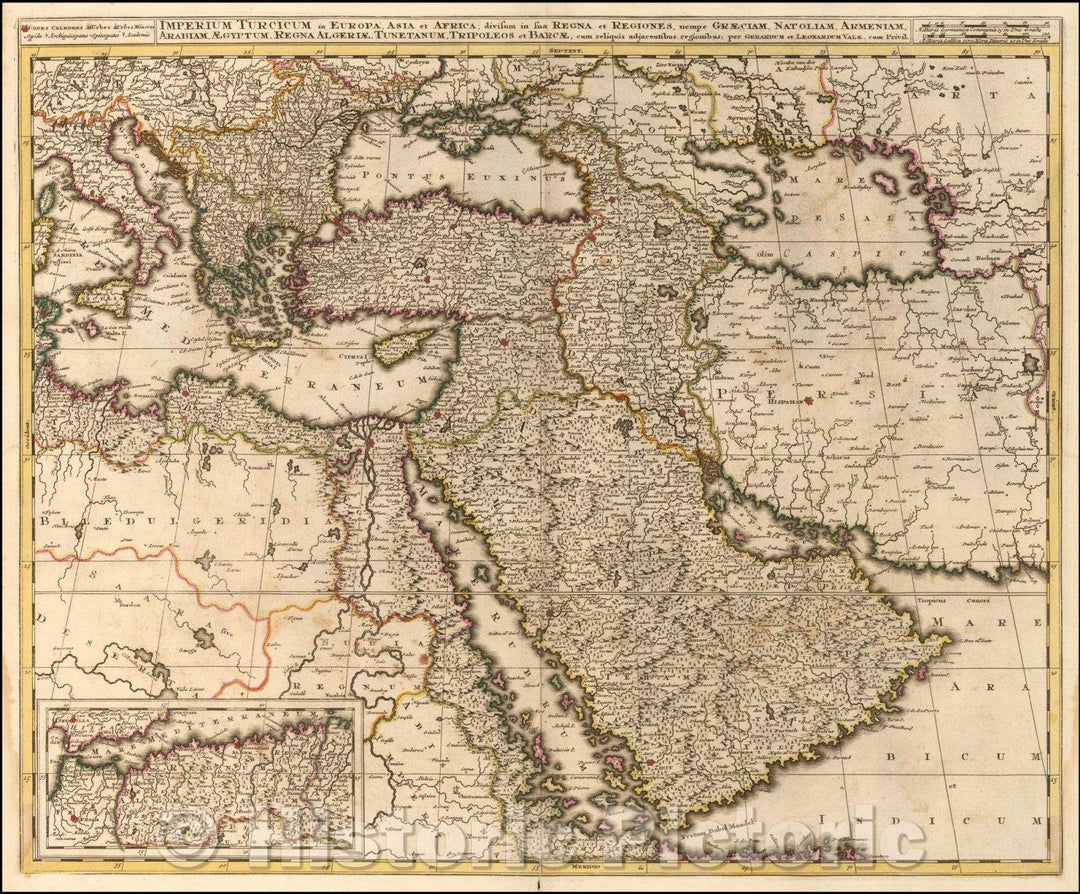 Historic Map - Imperium Turcicum in Europa, Asia, et Africa, divisum in sua Regna/Map of the Turkish Empire, published in Amsterdam by the Valk Family, 1690 - Vintage Wall Art