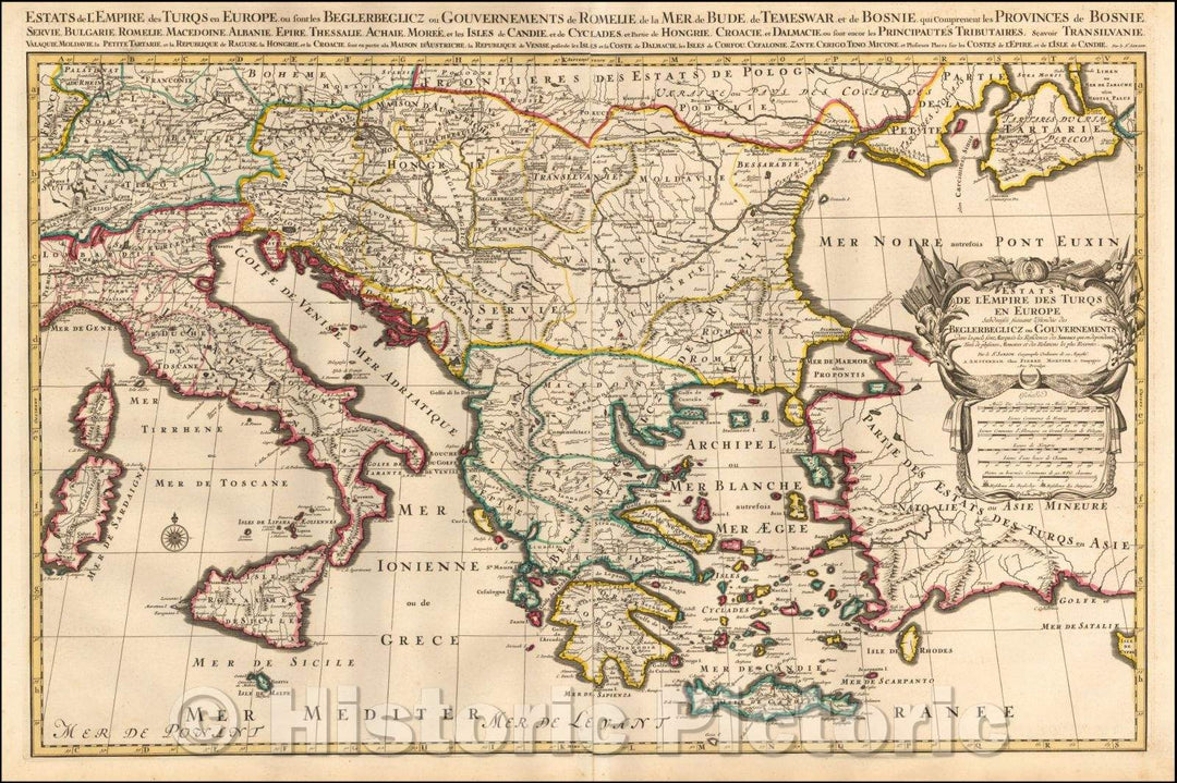 Historic Map - Estats de L'Empire des Turqs en Europe, subdivises suivant l'Es/Map of the Turkish Empire in Europe and the Eastern Mediterranean, 1700 - Vintage Wall Art